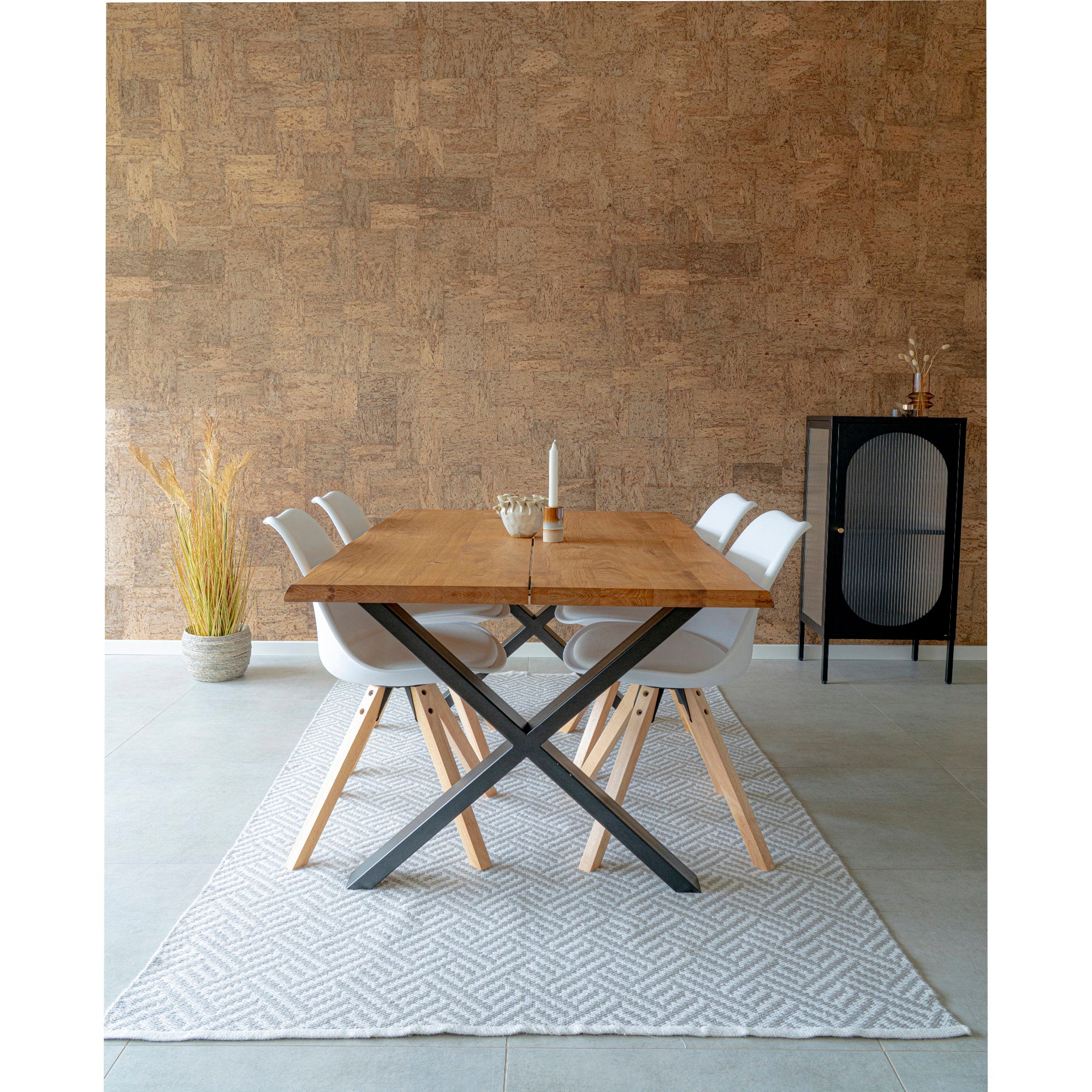 Bergen Eetkamerstoel - Eetkamerstoel, wit met naturel poten (set van 2)