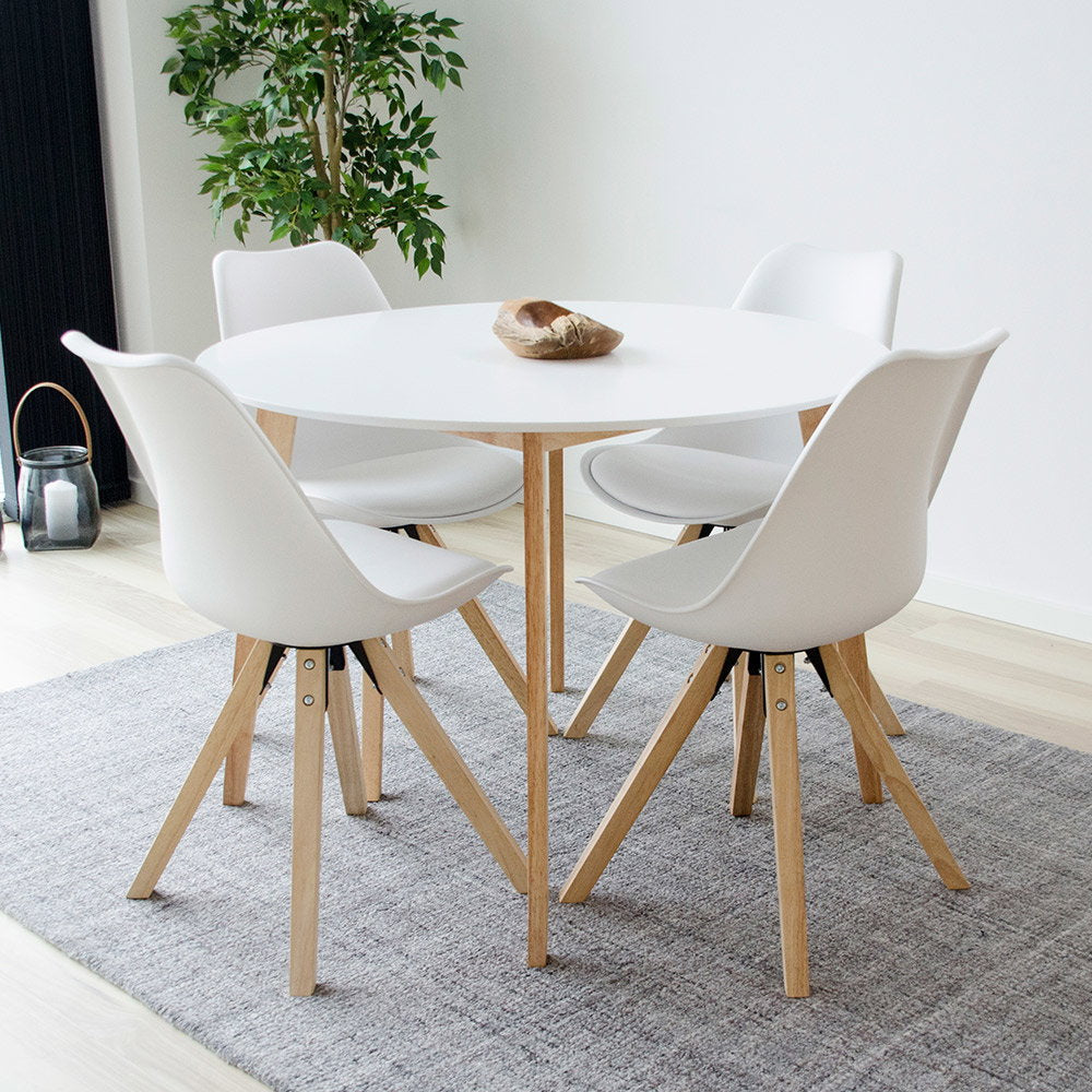 Bergen Eetkamerstoel - Eetkamerstoel, wit met naturel poten (set van 2)