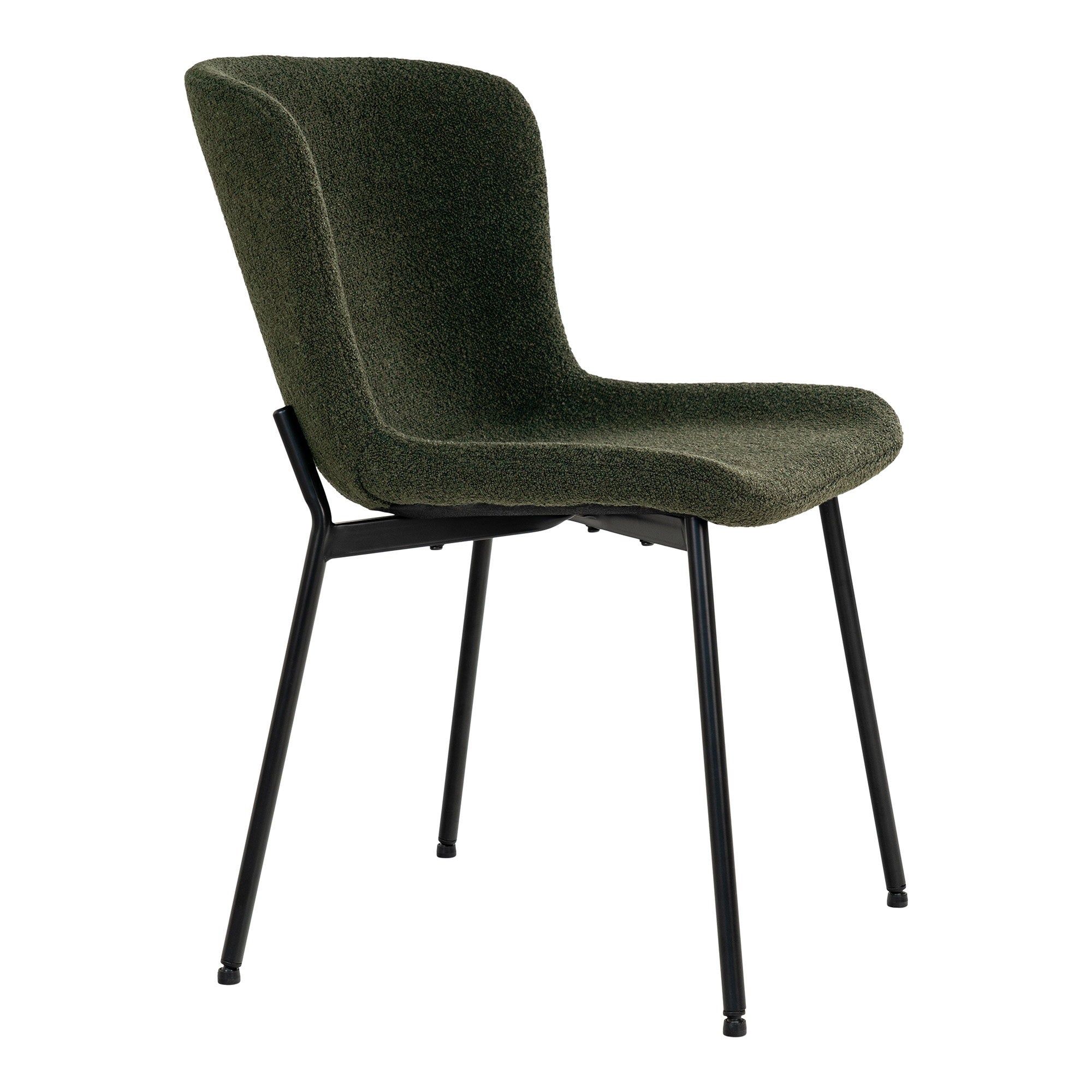 Maceda Dining Chair - Eetkamerstoel, bouclé, donkergroen, zwarte poten HN1241 (set van 2)
