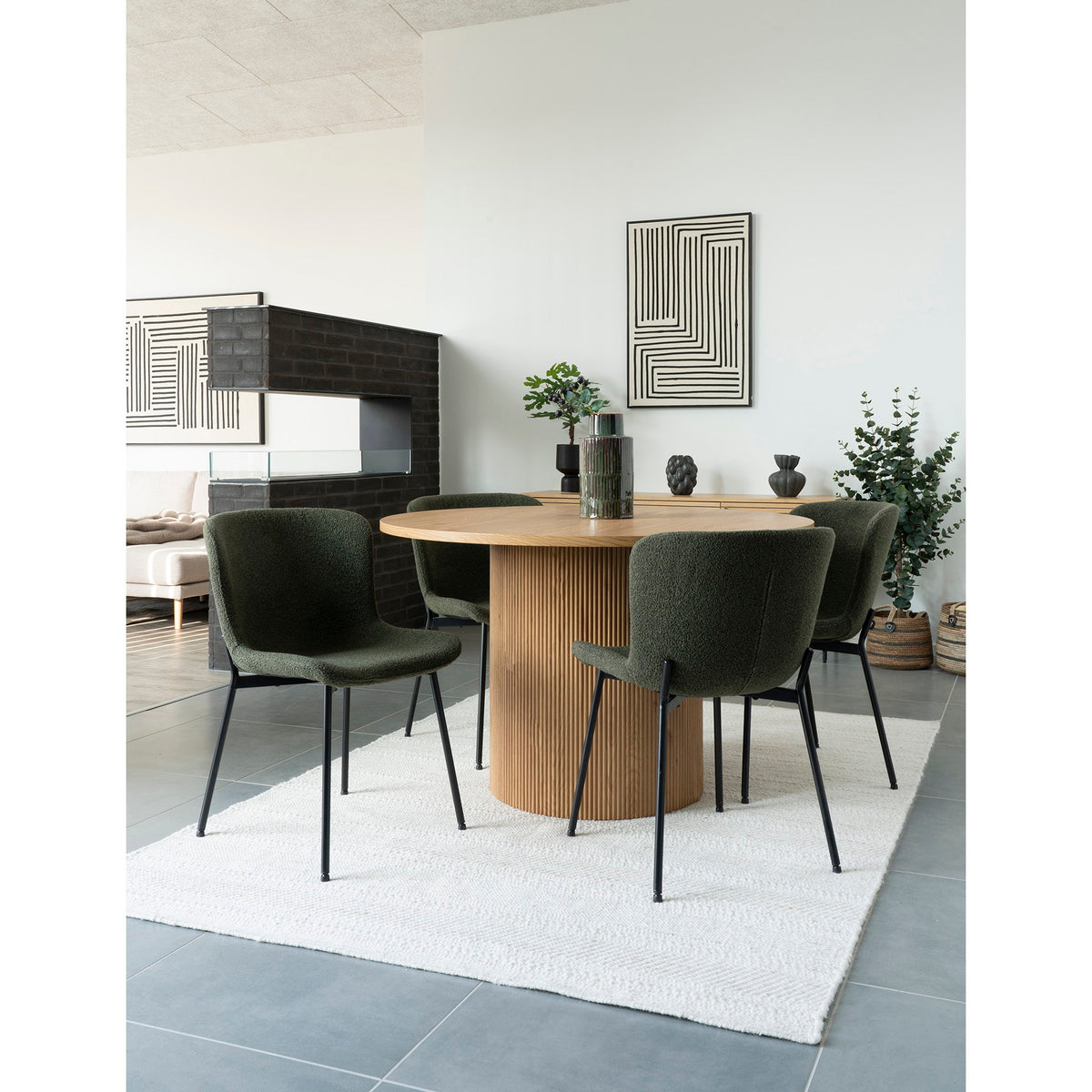 Maceda Dining Chair - Eetkamerstoel, bouclé, donkergroen, zwarte poten HN1241 (set van 2)