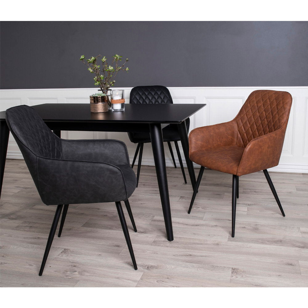 Harbo Eetkamerstoel - Eetkamerstoel van PU, vintage bruin met zwarte poten HN1220 (set van 2)