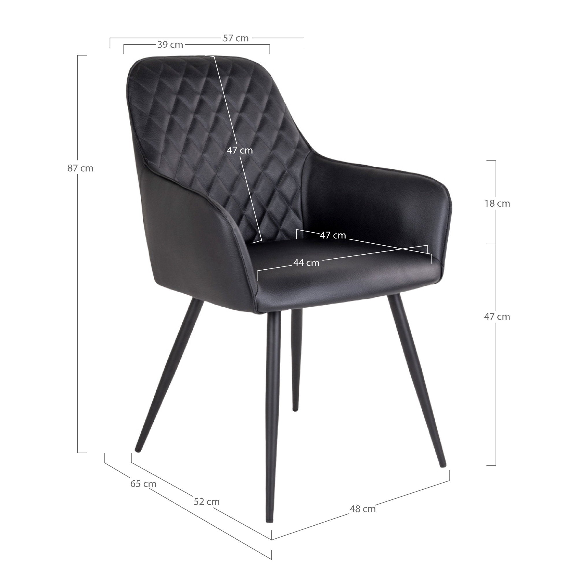 Harbo Dining Chair - Eetkamerstoel, PU-leer, zwart, zwarte poten HN1223 (set van 2)