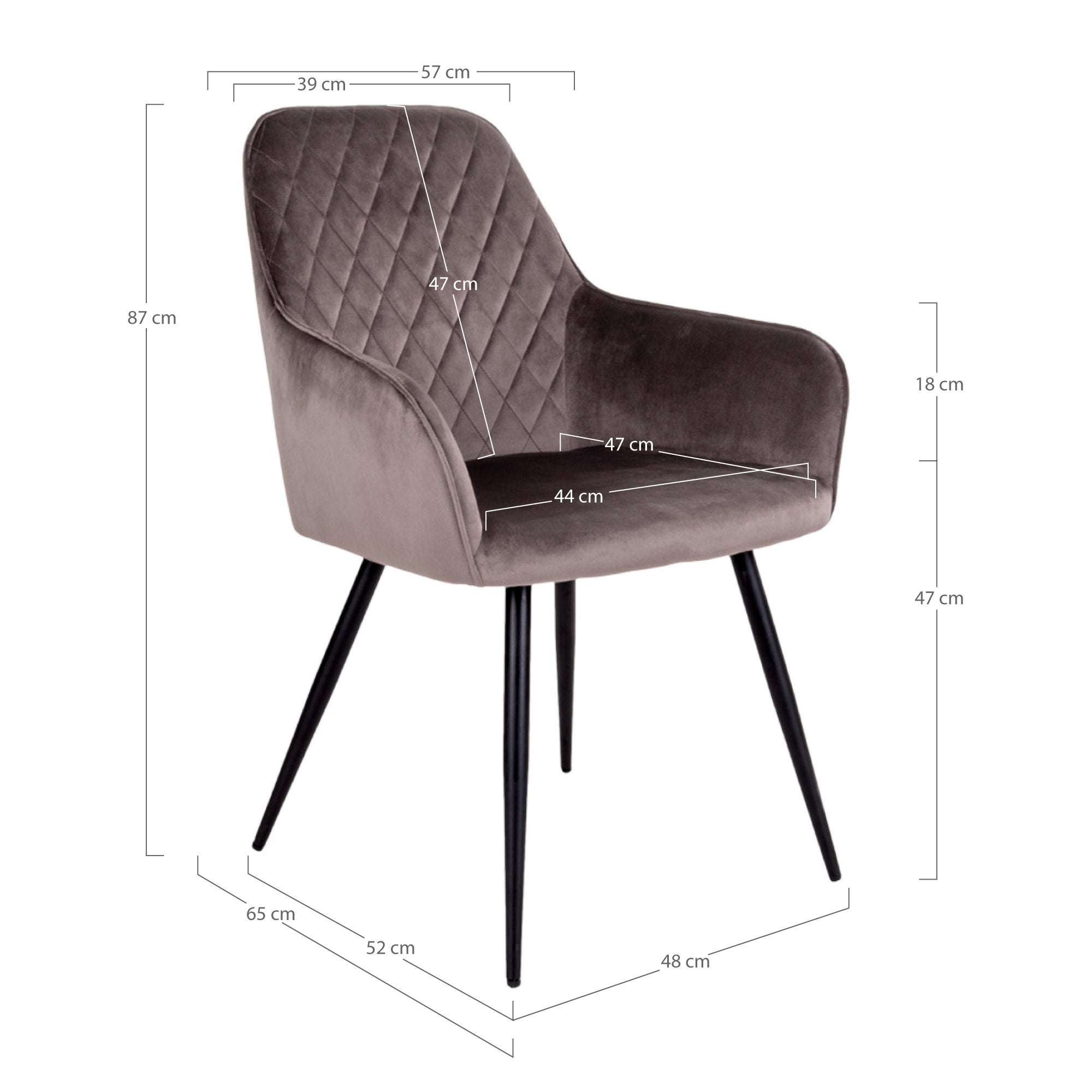 Harbo Dining Chair - Eetkamerstoel, fluweel, taupe, zwarte poten HN1208 (set van 2)