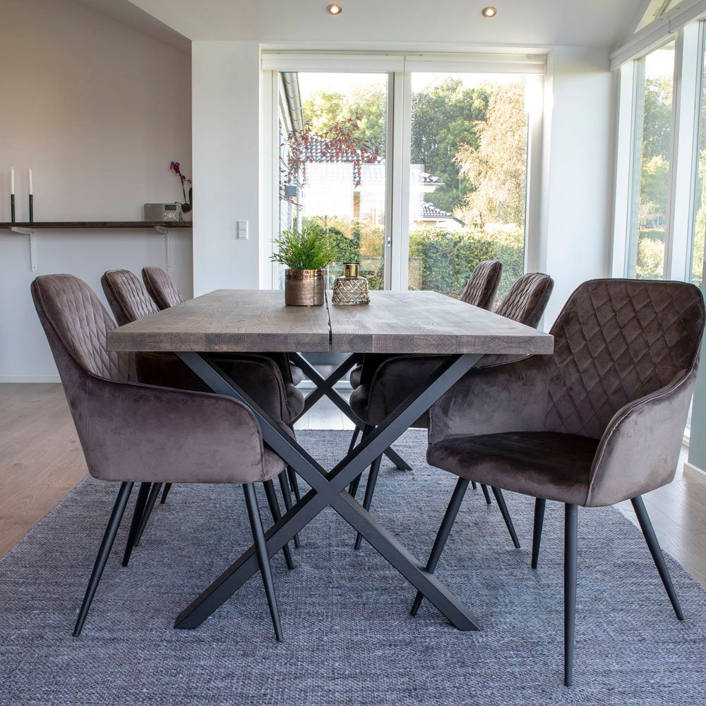 Harbo Dining Chair - Eetkamerstoel, fluweel, taupe, zwarte poten HN1208 (set van 2)