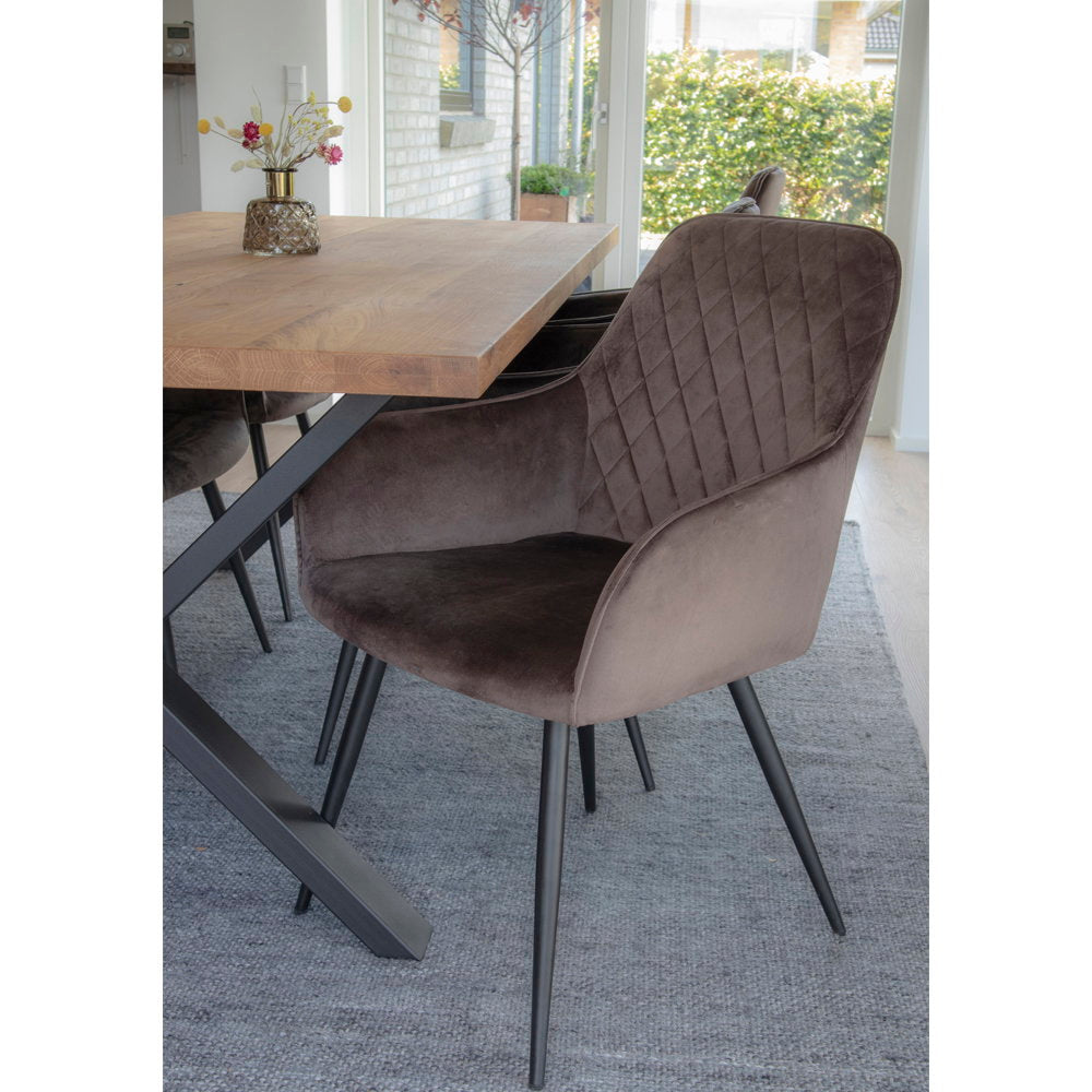 Harbo Dining Chair - Eetkamerstoel, fluweel, taupe, zwarte poten HN1208 (set van 2)