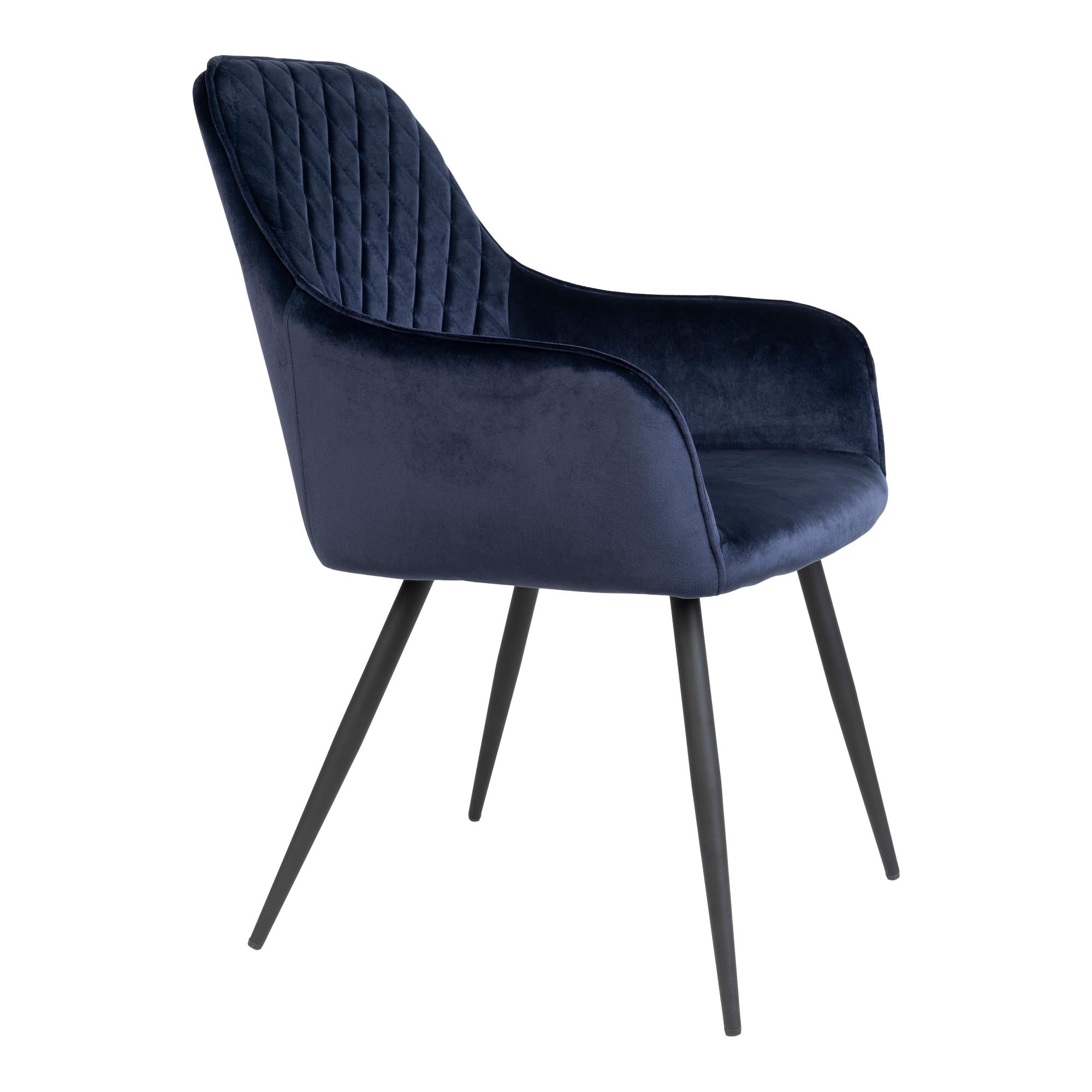 Harbo Dining Chair - eetkamerstoel, fluweel, blauw, zwarte poten HN1205 (set van 2)