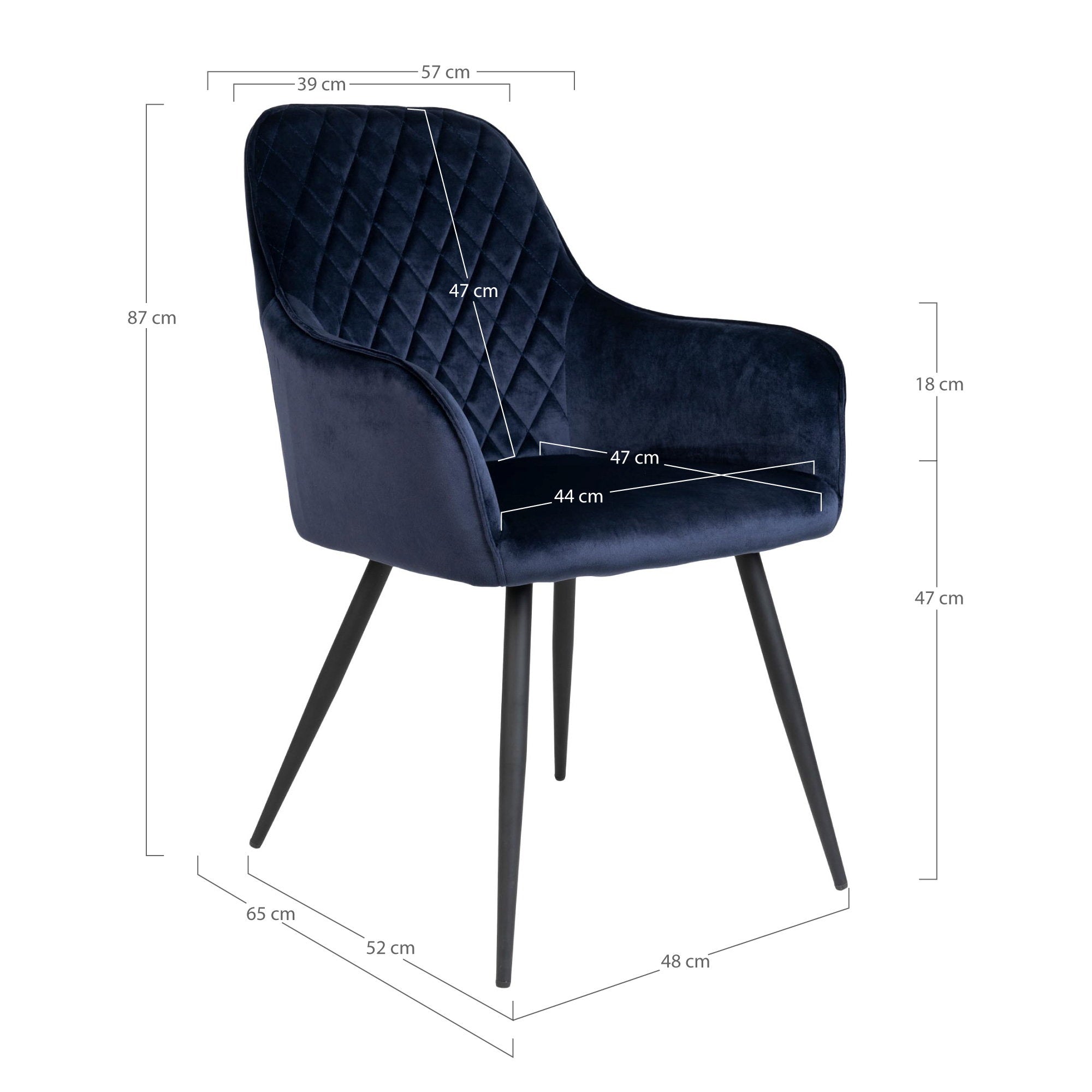 Harbo Dining Chair - eetkamerstoel, fluweel, blauw, zwarte poten HN1205 (set van 2)