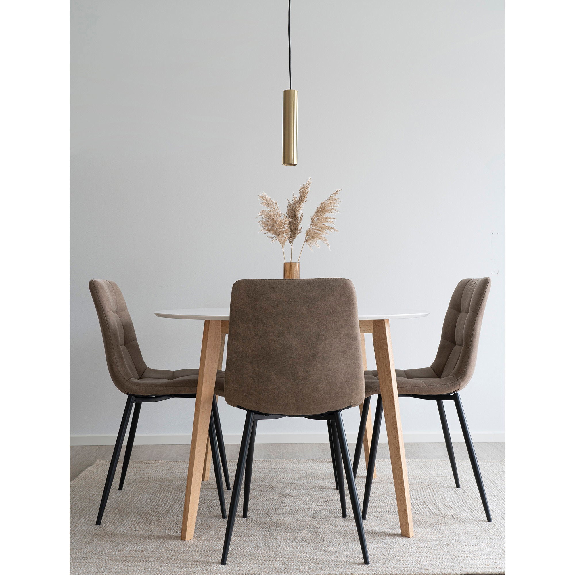 Middelfart Eetkamerstoel - Eetkamerstoel, microvezel, lichtbruin, zwarte poten HN1281 (set van 2)