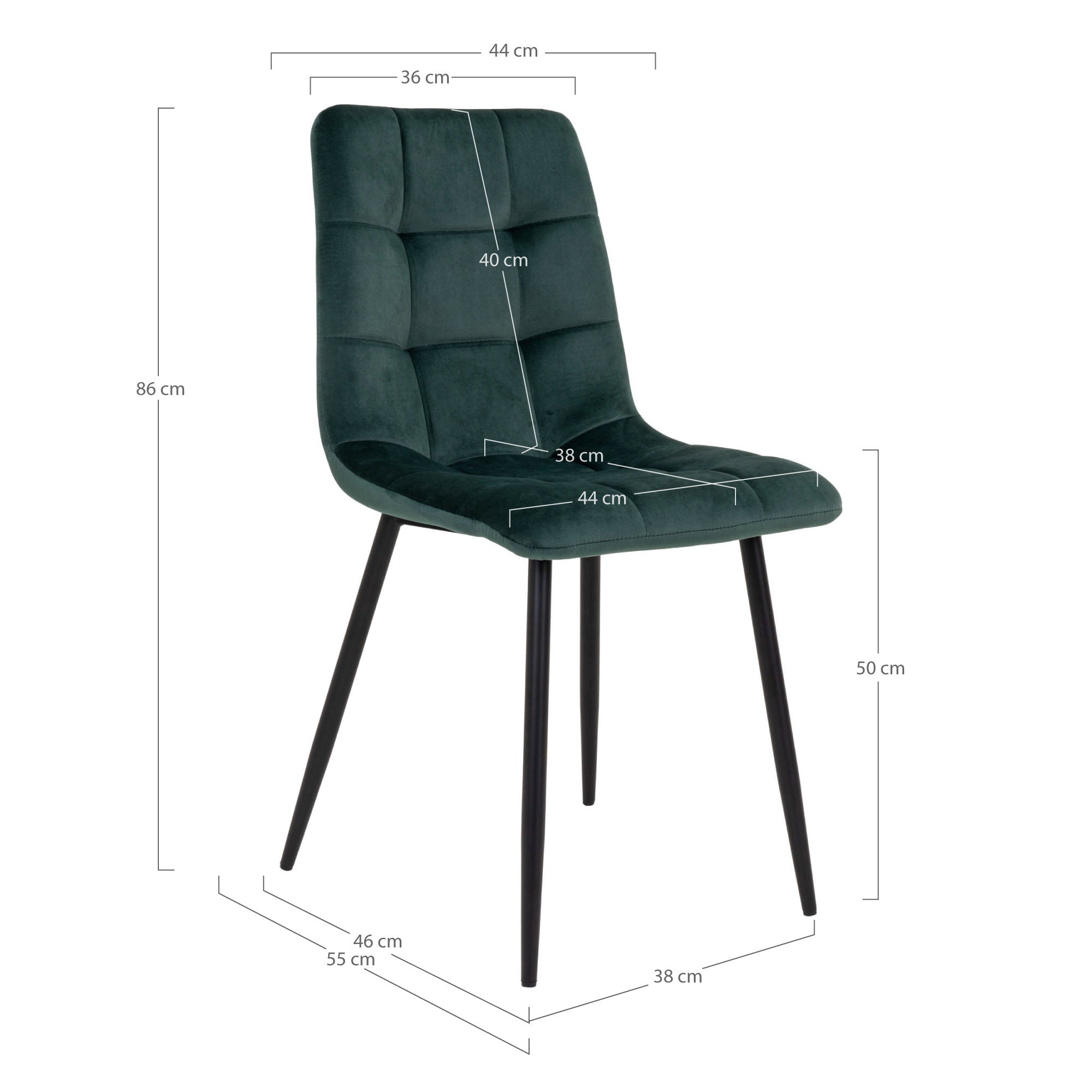 Middelfart Dining Chair - Eetkamerstoel, fluweel, donkergroen, zwarte poten HN1006 (set van 2)