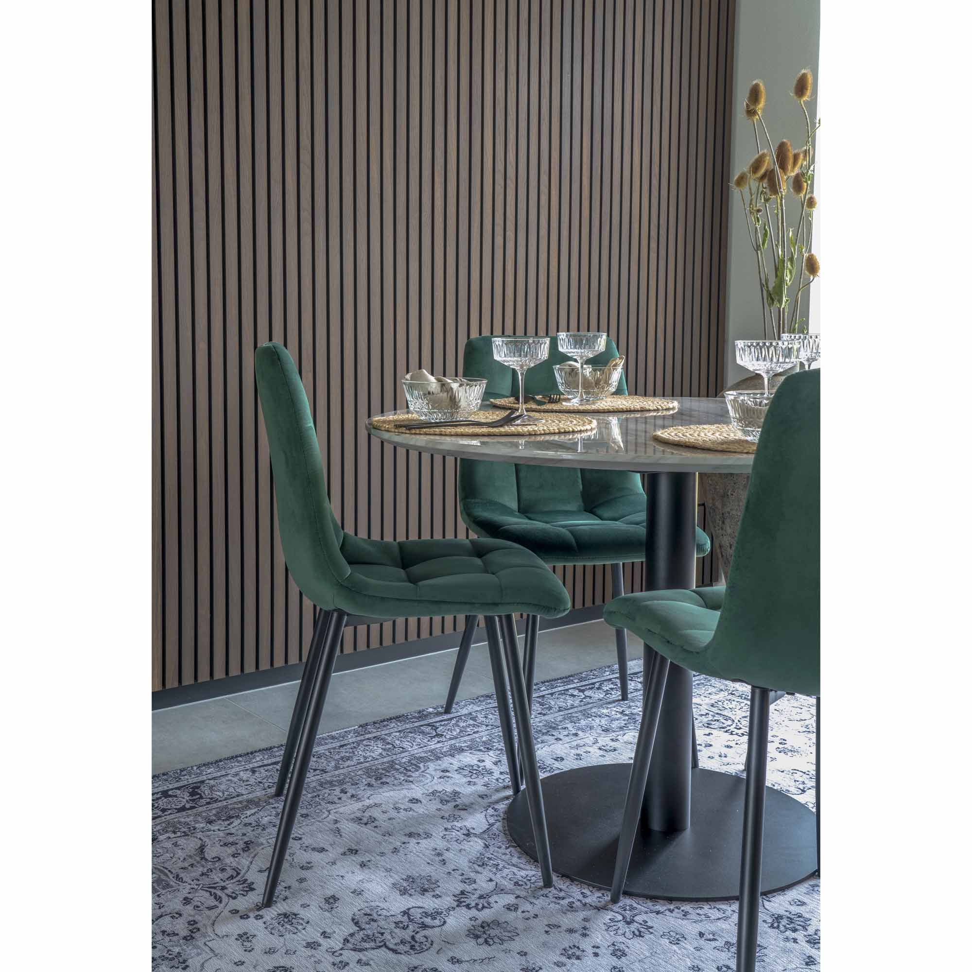 Middelfart Dining Chair - Eetkamerstoel, fluweel, donkergroen, zwarte poten HN1006 (set van 2)