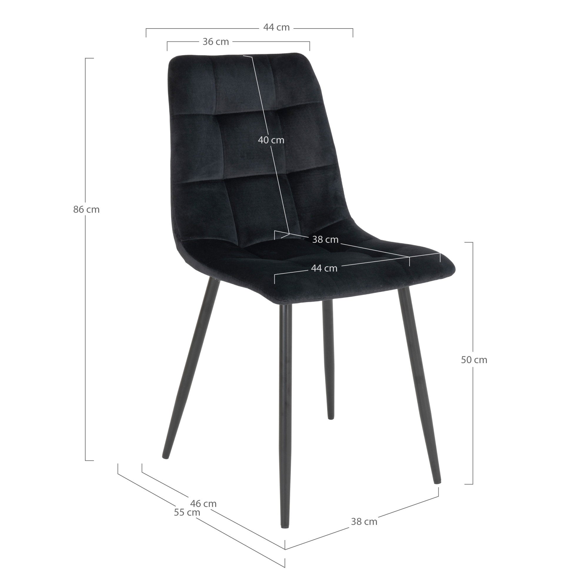 Middelfart Eetkamerstoel - Eetkamerstoel, fluweel, zwart, zwarte poten HN1207 (set van 2)