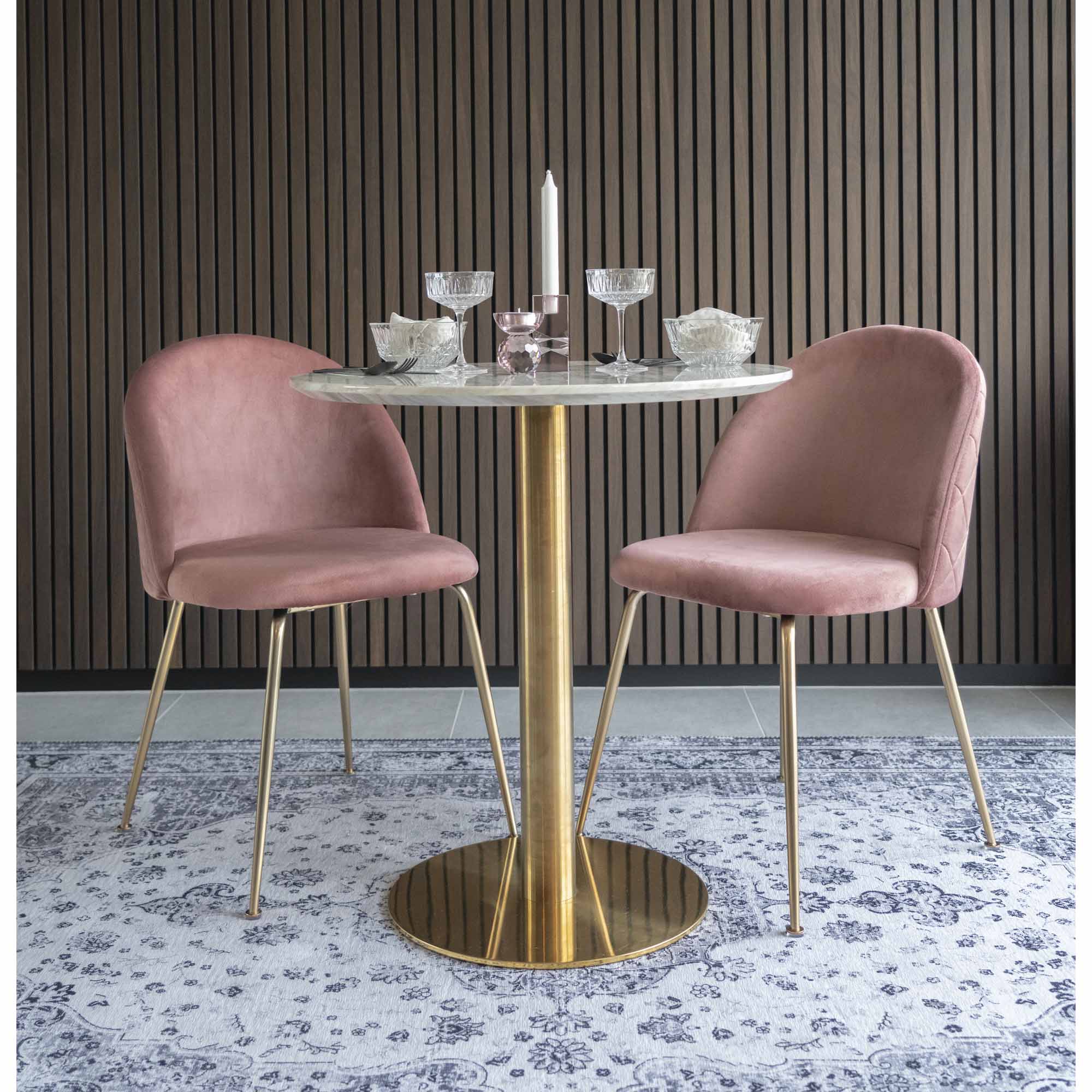 Geneve Eetkamerstoel - Eetkamerstoel, fluweel, roze, poten in messinglook HN1214 (set van 2)