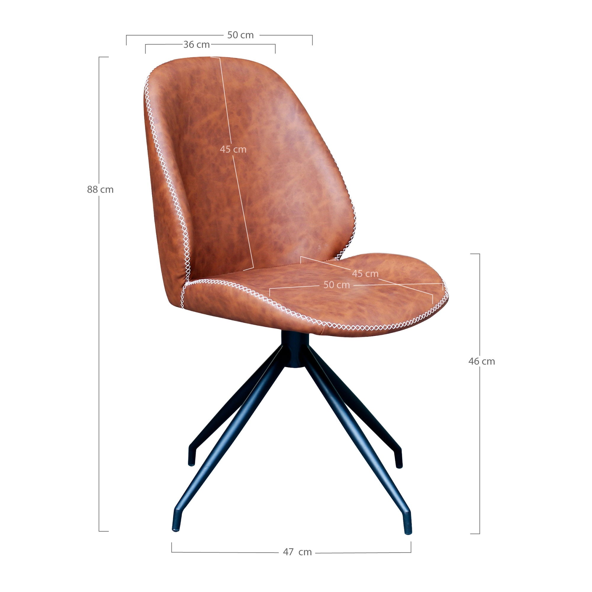 Monte Carlo eetkamerstoel met draaifunctie - Eetkamerstoel in PU met draaifunctie, vintage bruin met zwarte poten (set van 2)