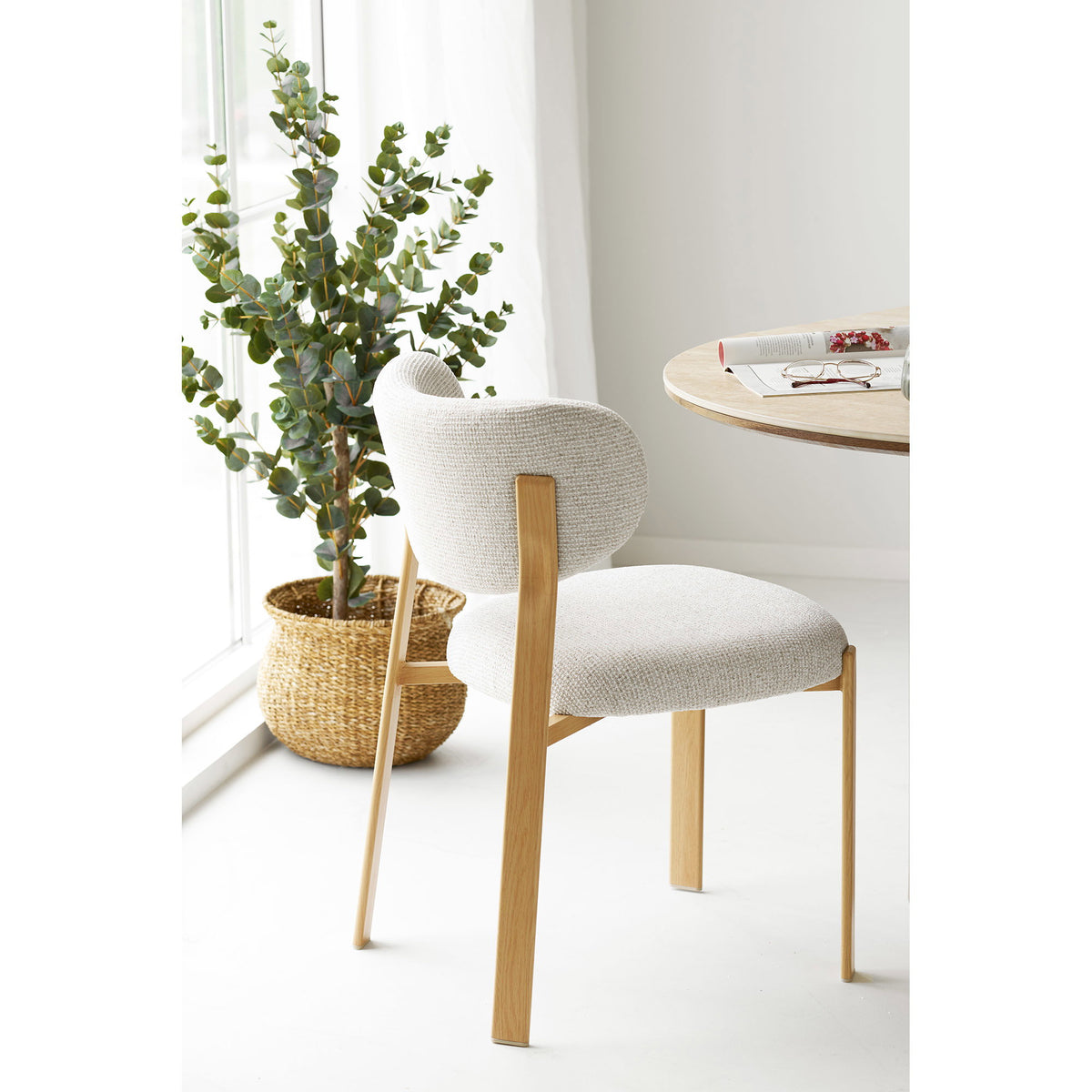 Eetkamerstoel Savina - zandkleurig, poten in houtlook, naturel HN1422 (set van 2)