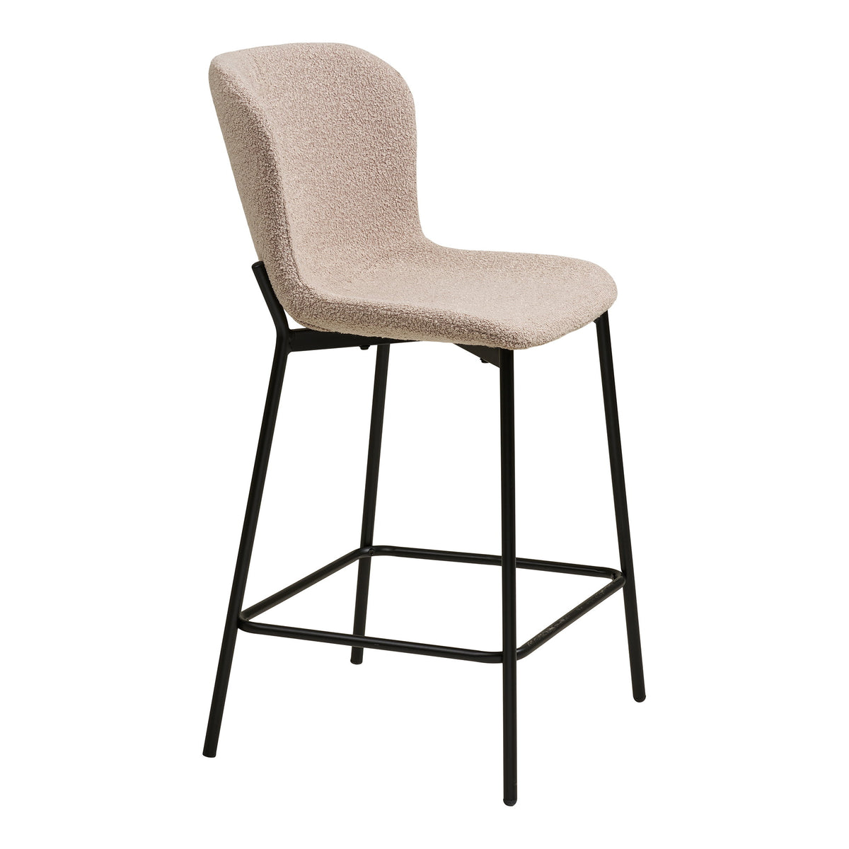 Maceda Counter Chair - Counterstoel, barkruk, bouclé, beige, zwarte poten HN1239 (set van 2)