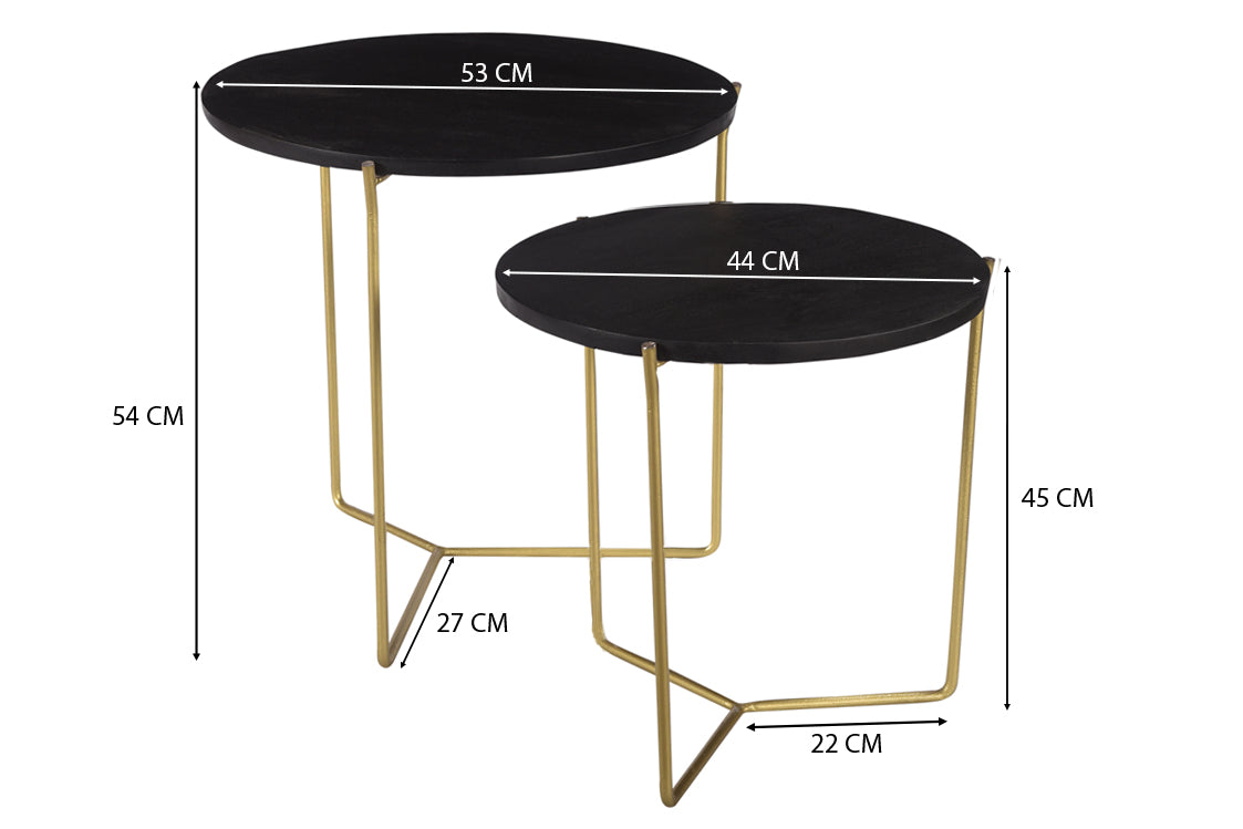 Bijzettafel Mason zwart/messing set van 2