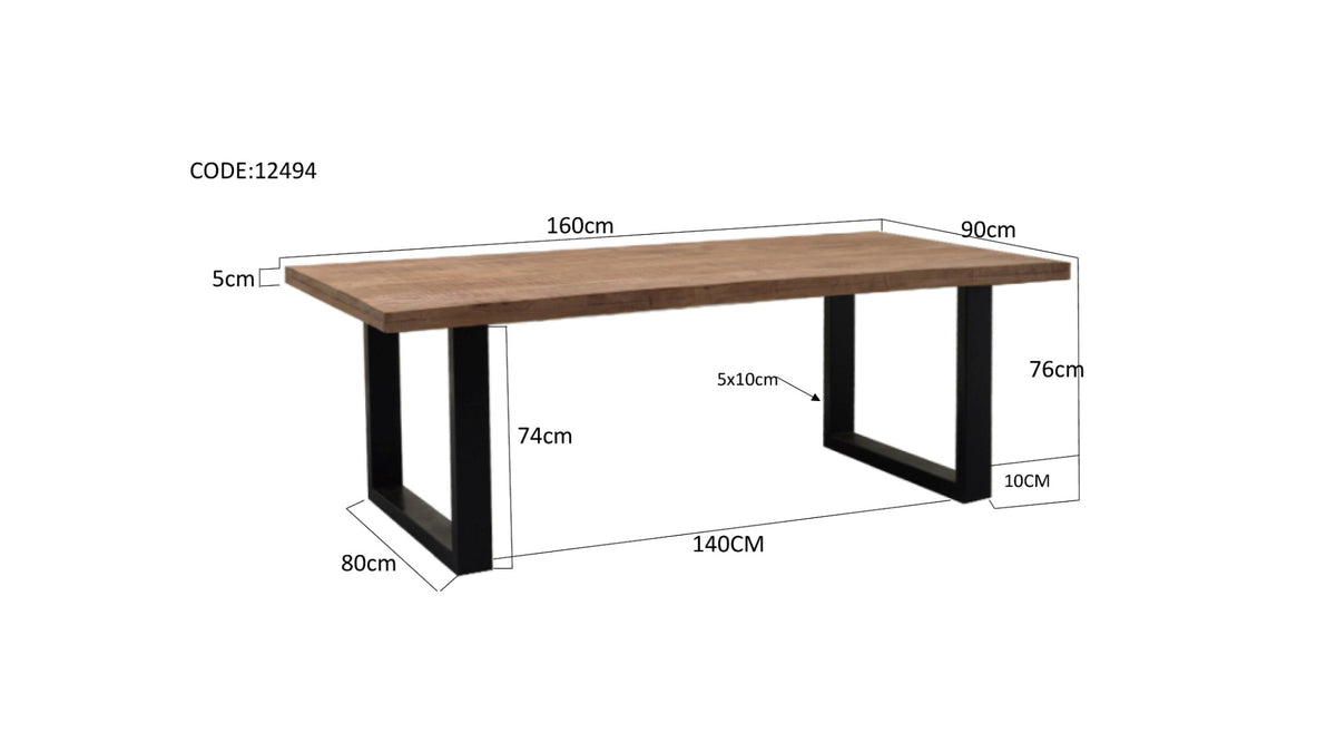 Eettafel Stevige U 160x90 cm