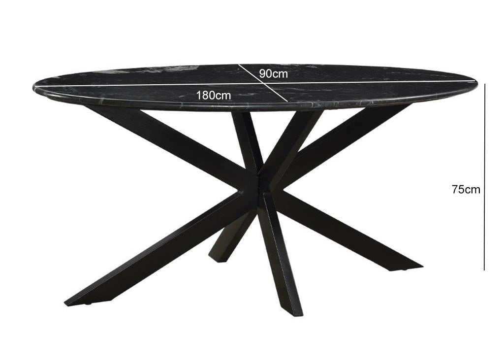 Eettafel Marmer Ovaal Spider Zwart 180 cm