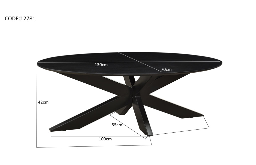 Eettafel Oslo Ovaal Zwart 130 cm