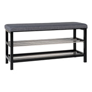 Padova-bank - bank met kussen en 2 planken, grijs, zwarte poten 100x34x50 cm