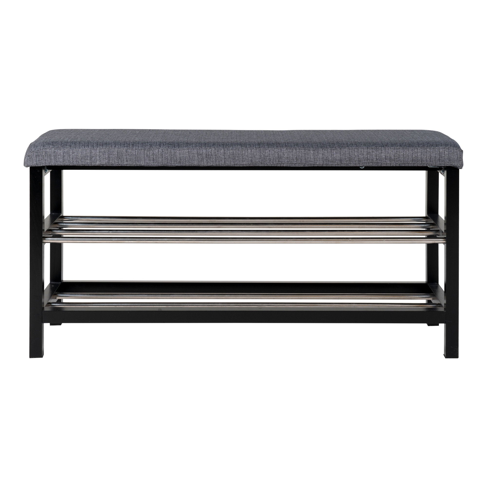 Padova-bank - bank met kussen en 2 planken, grijs, zwarte poten 100x34x50 cm