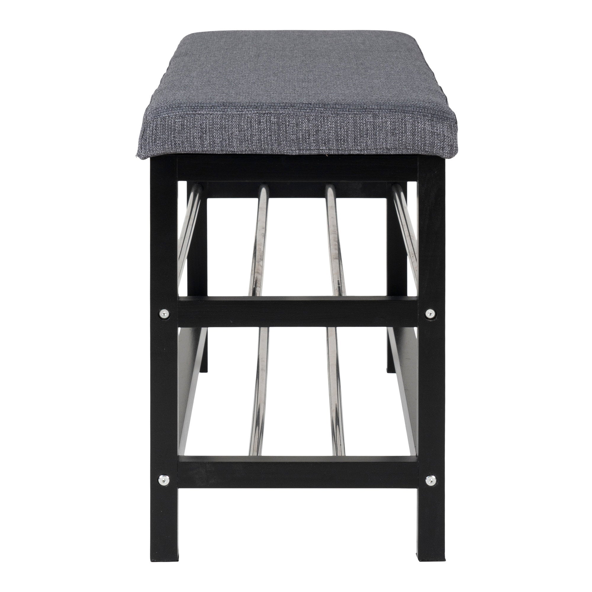Padova-bank - bank met kussen en 2 planken, grijs, zwarte poten 100x34x50 cm