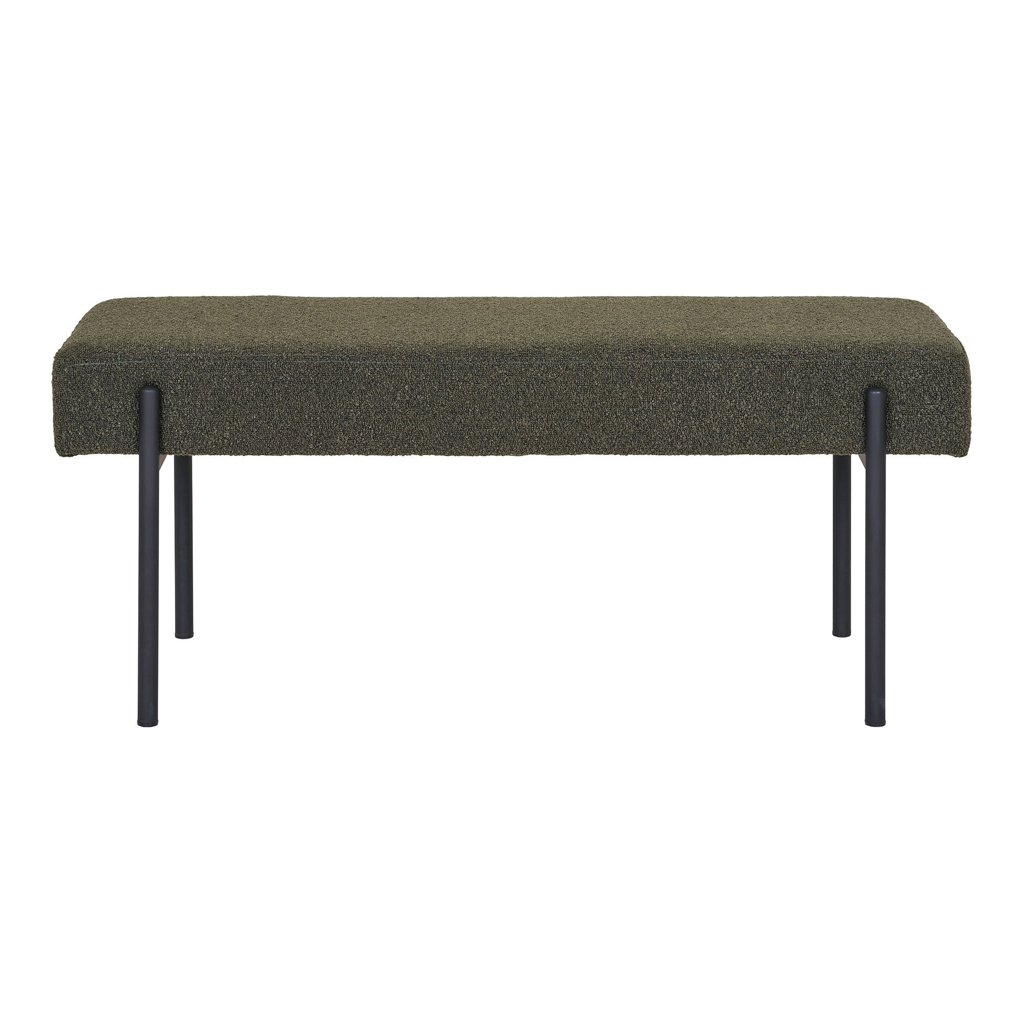 Swindon Bench - bank, bouclé, donkergroen, zwarte poten 100x36x42,5 cm, HN1241