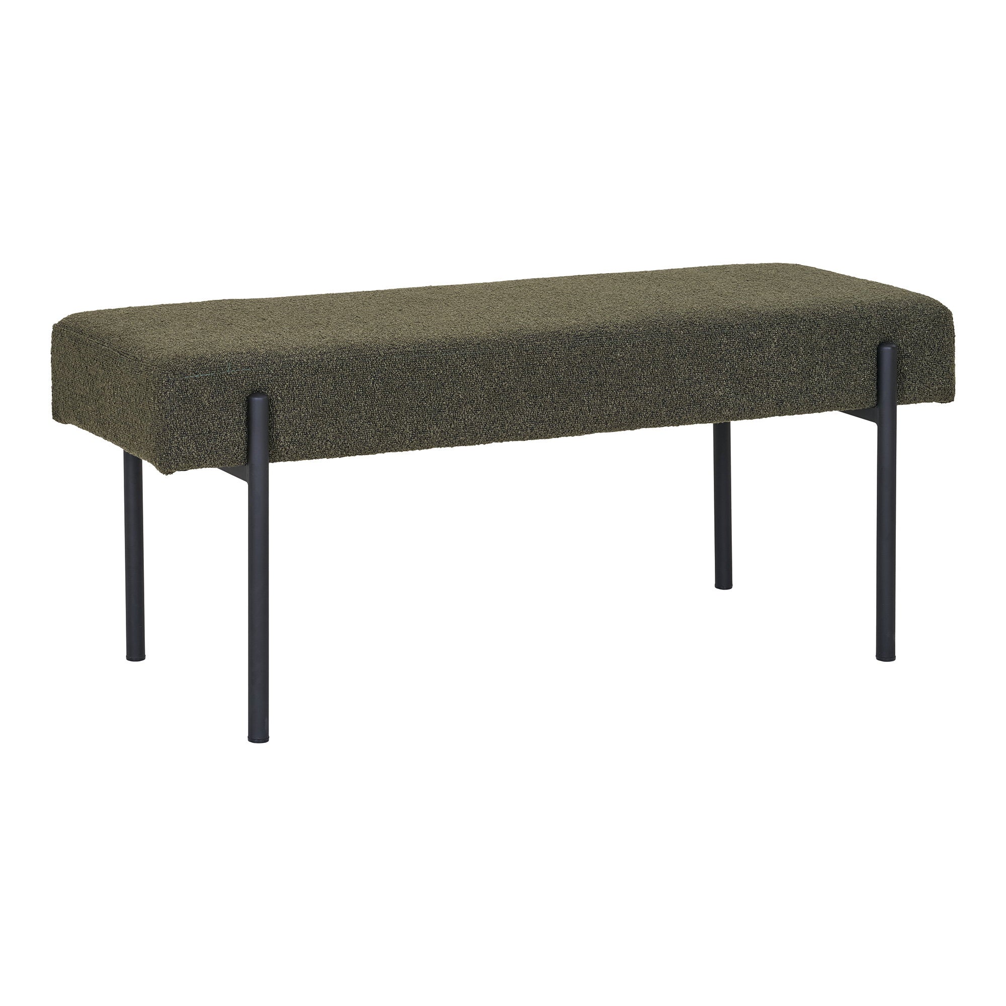 Swindon Bench - bank, bouclé, donkergroen, zwarte poten 100x36x42,5 cm, HN1241