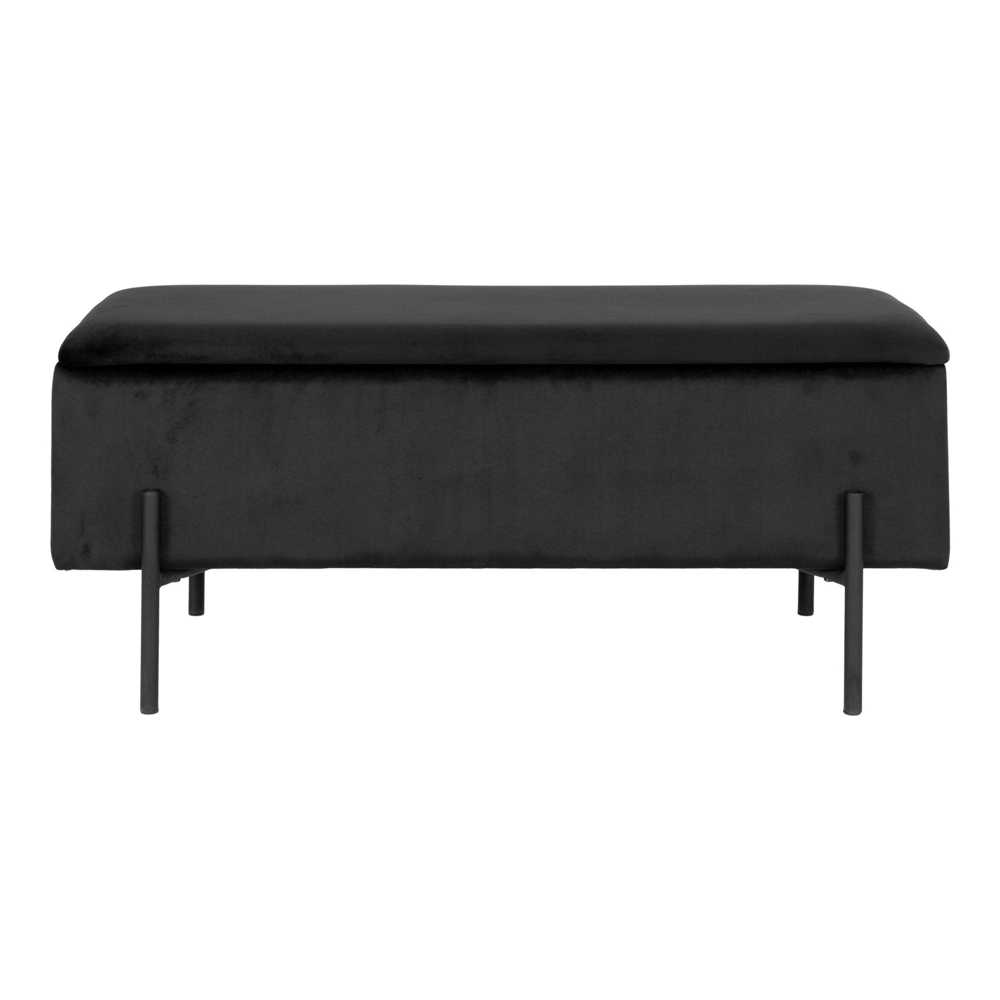 Watford-bank - Opbergbank, fluweel, zwart, 95 x 36,5 x 43 cm, HN1207
