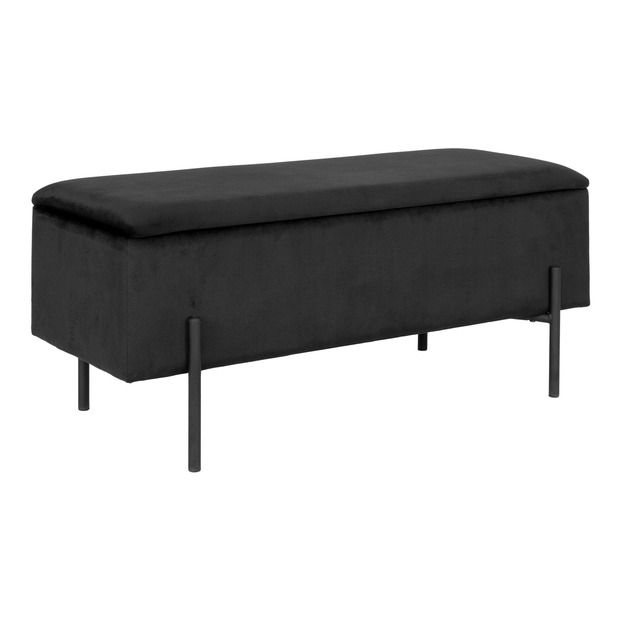 Watford-bank - Opbergbank, fluweel, zwart, 95 x 36,5 x 43 cm, HN1207