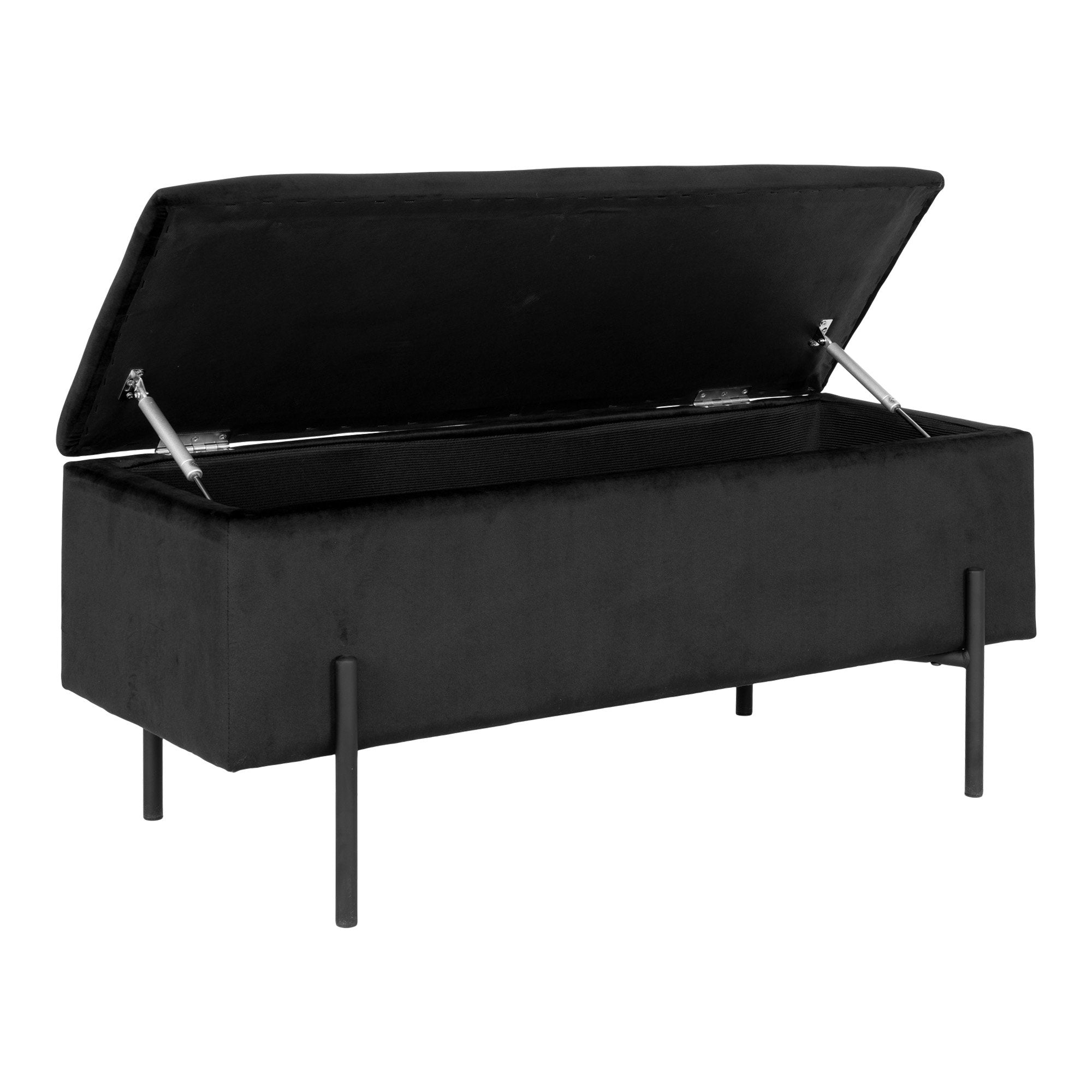 Watford-bank - Opbergbank, fluweel, zwart, 95 x 36,5 x 43 cm, HN1207