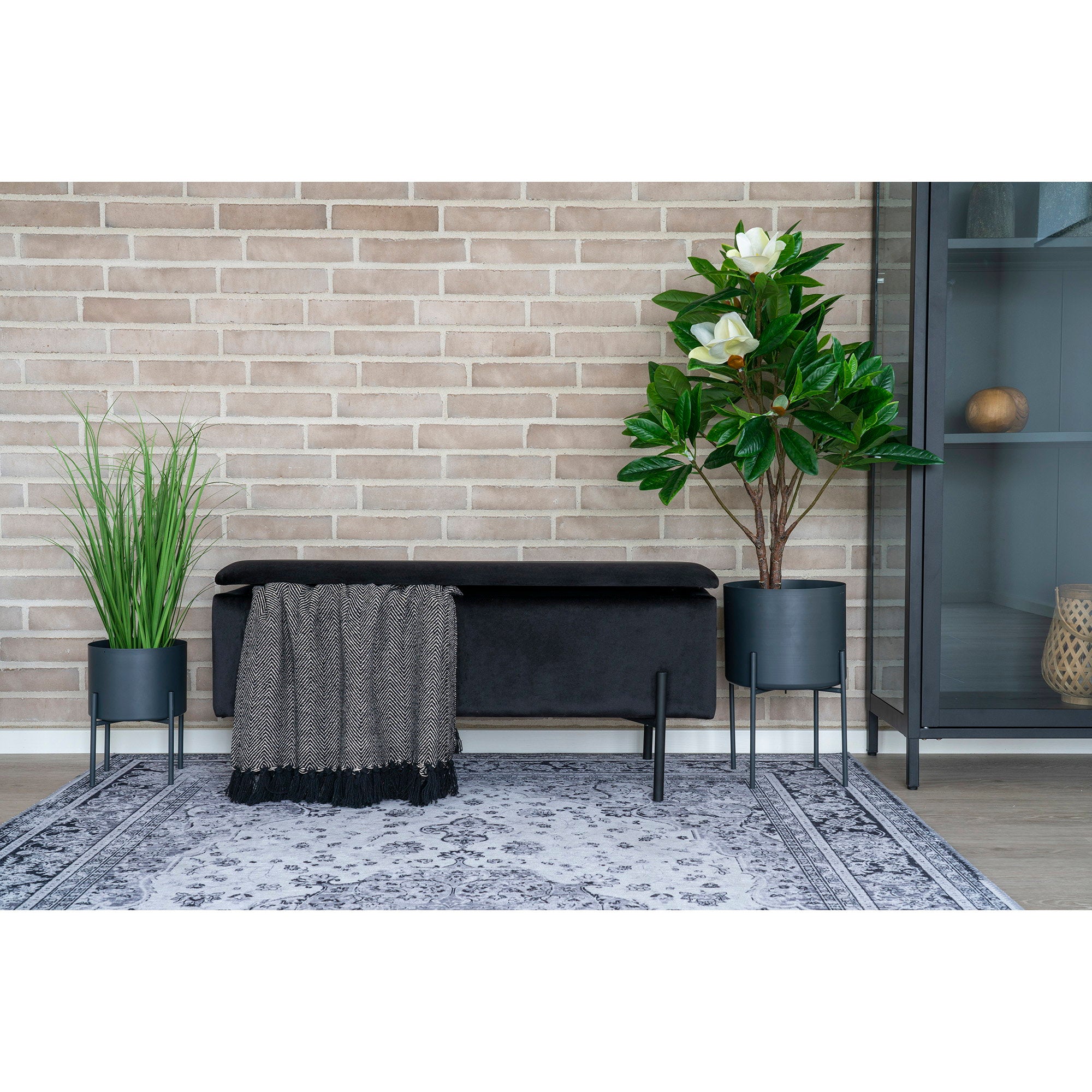Watford-bank - Opbergbank, fluweel, zwart, 95 x 36,5 x 43 cm, HN1207