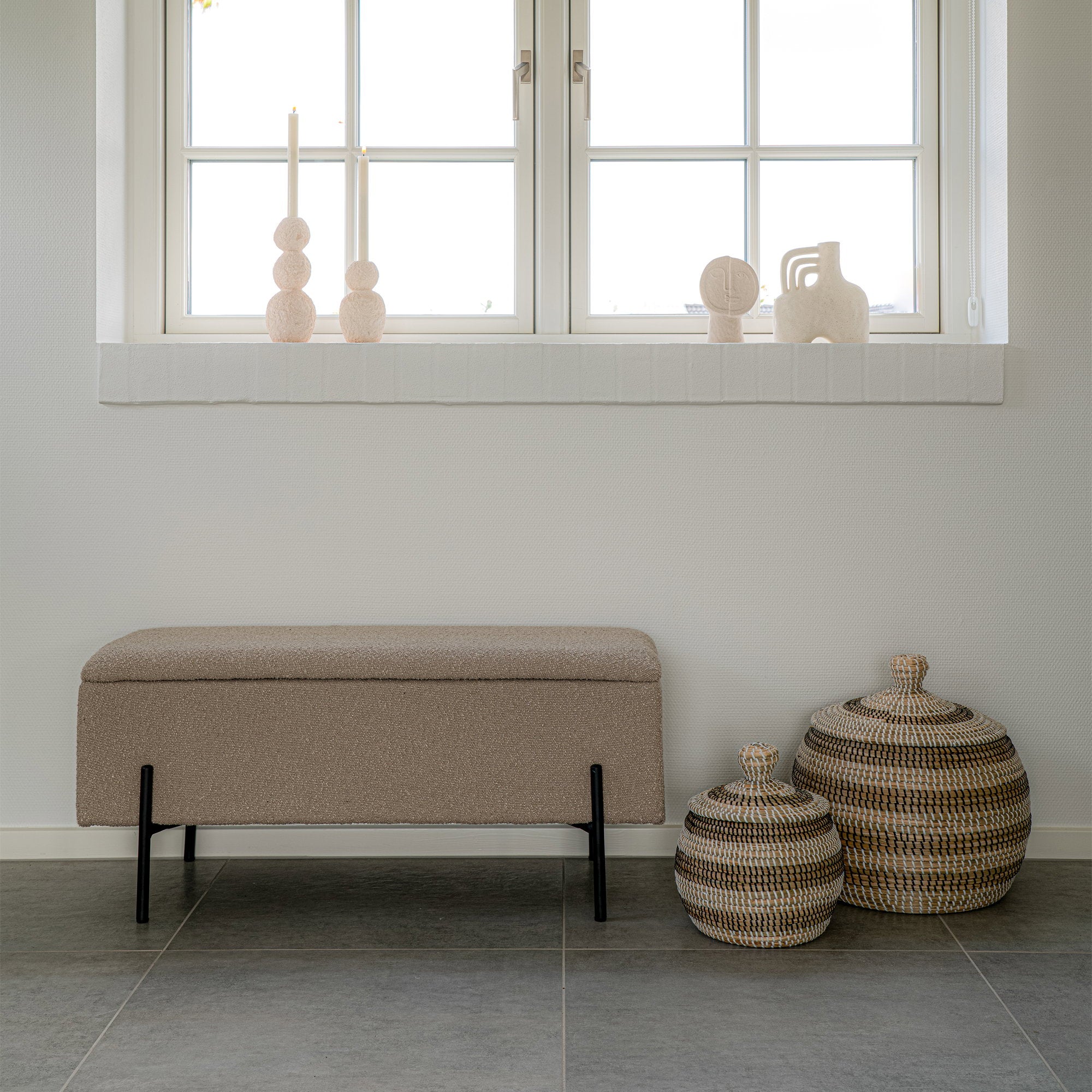 Watford Bench - Bank met opbergruimte, bouclé, beige 95x36,5x43 cm, HN1233