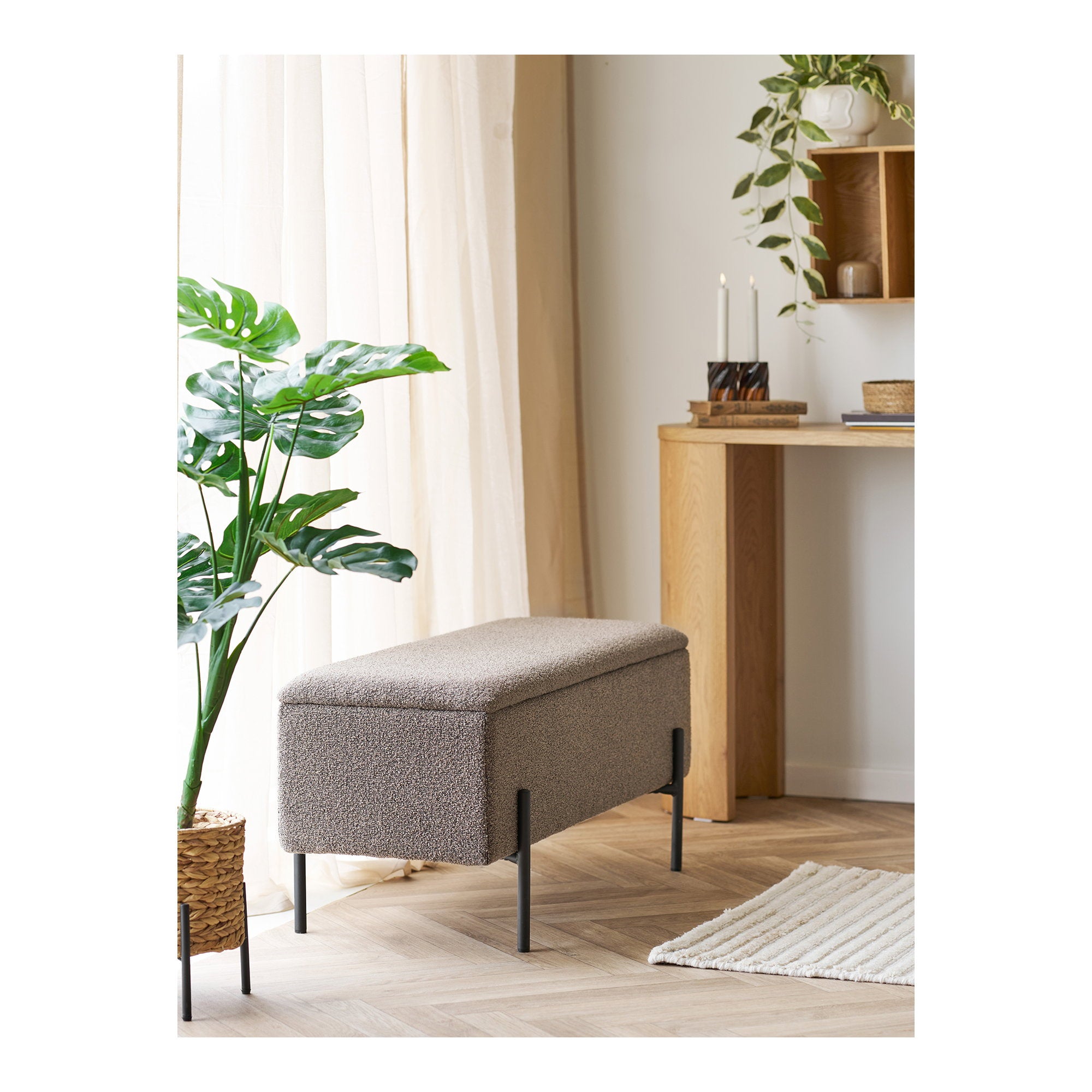 Watford Bench - bank met opbergruimte, bouclé, bruin 95x36,5x43 cm, HN1061