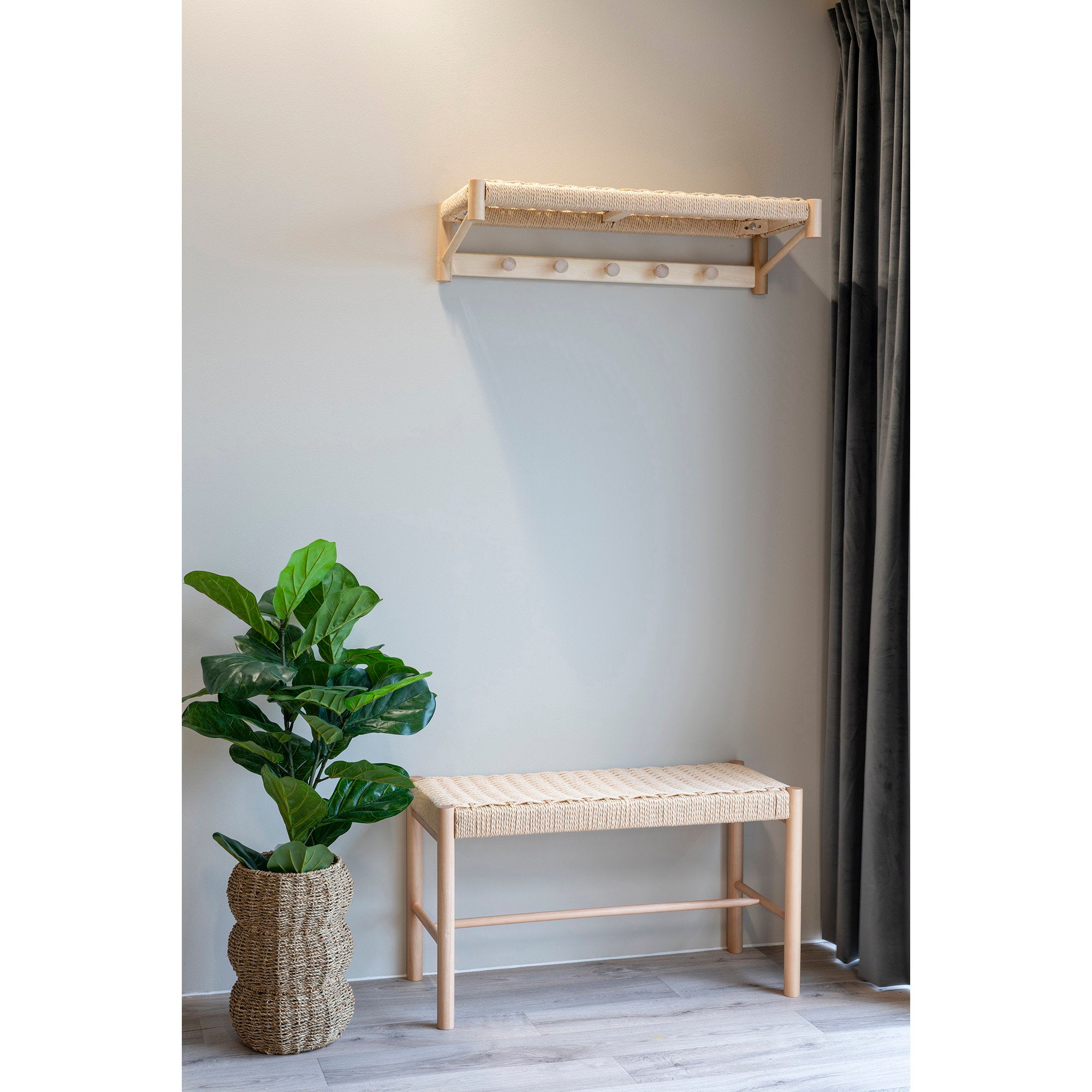 Abano Bank - bank met zitting van natuurlijk riet, populierenhout, naturel 80x35x45 cm
