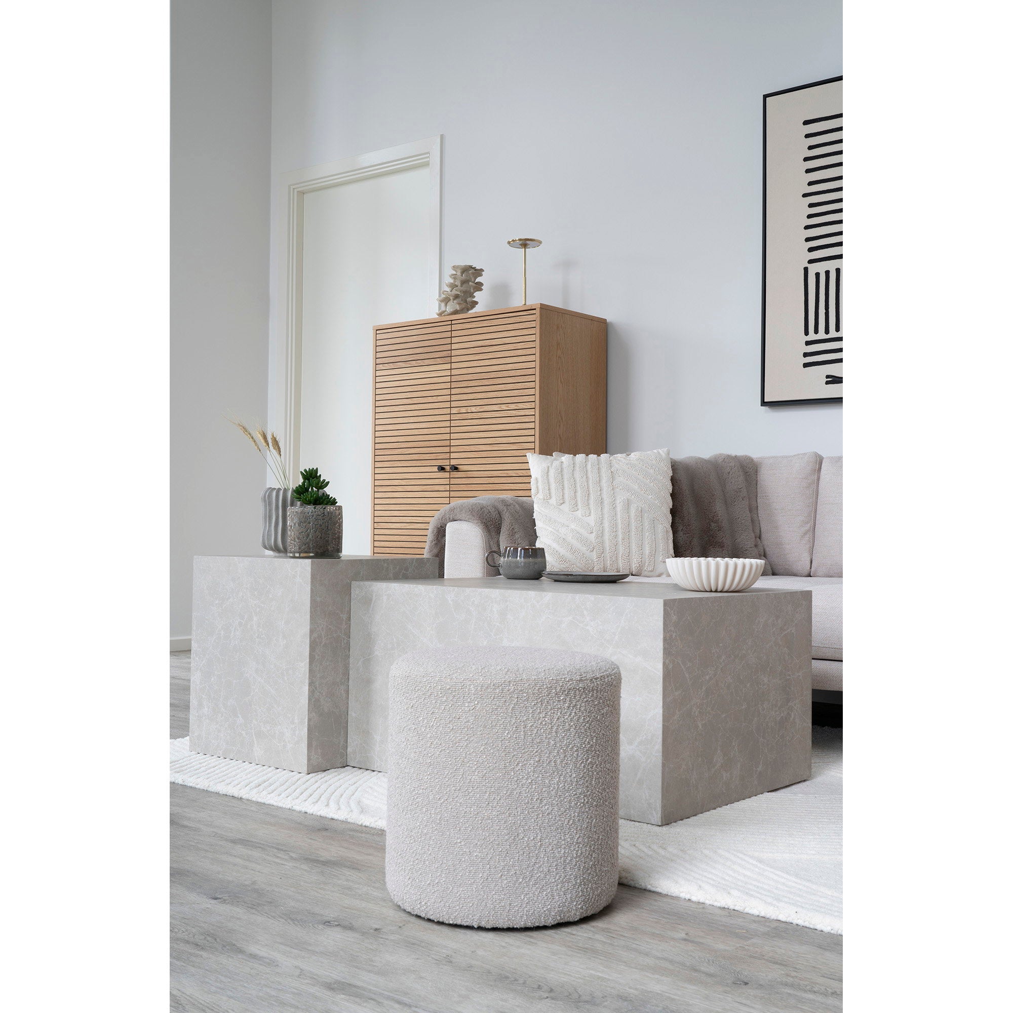 Ejby Poef - Poef, bouclé, beige ø34x36 cm, HN1233
