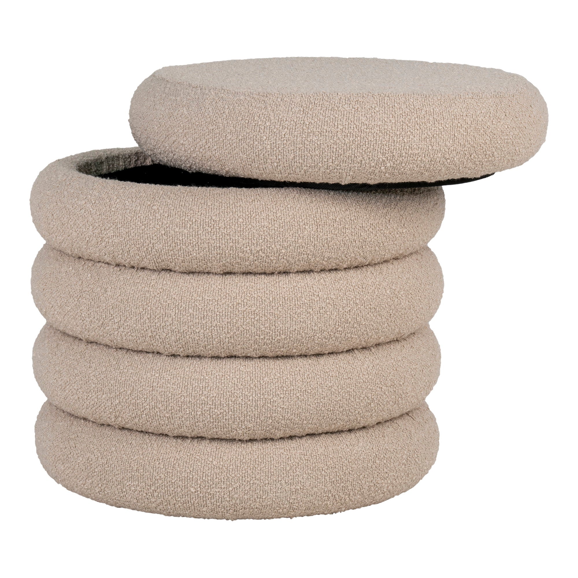 Brooklyn Poef - Poef met opbergruimte, bouclé, beige ø44x44 cm, HN1242