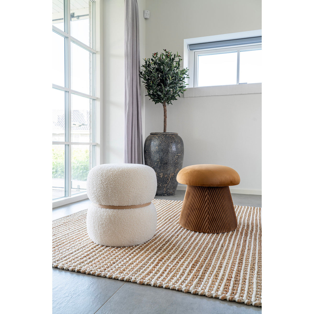 Hampton Poef - fluweel, oker, ø41x39 cm, HN1245