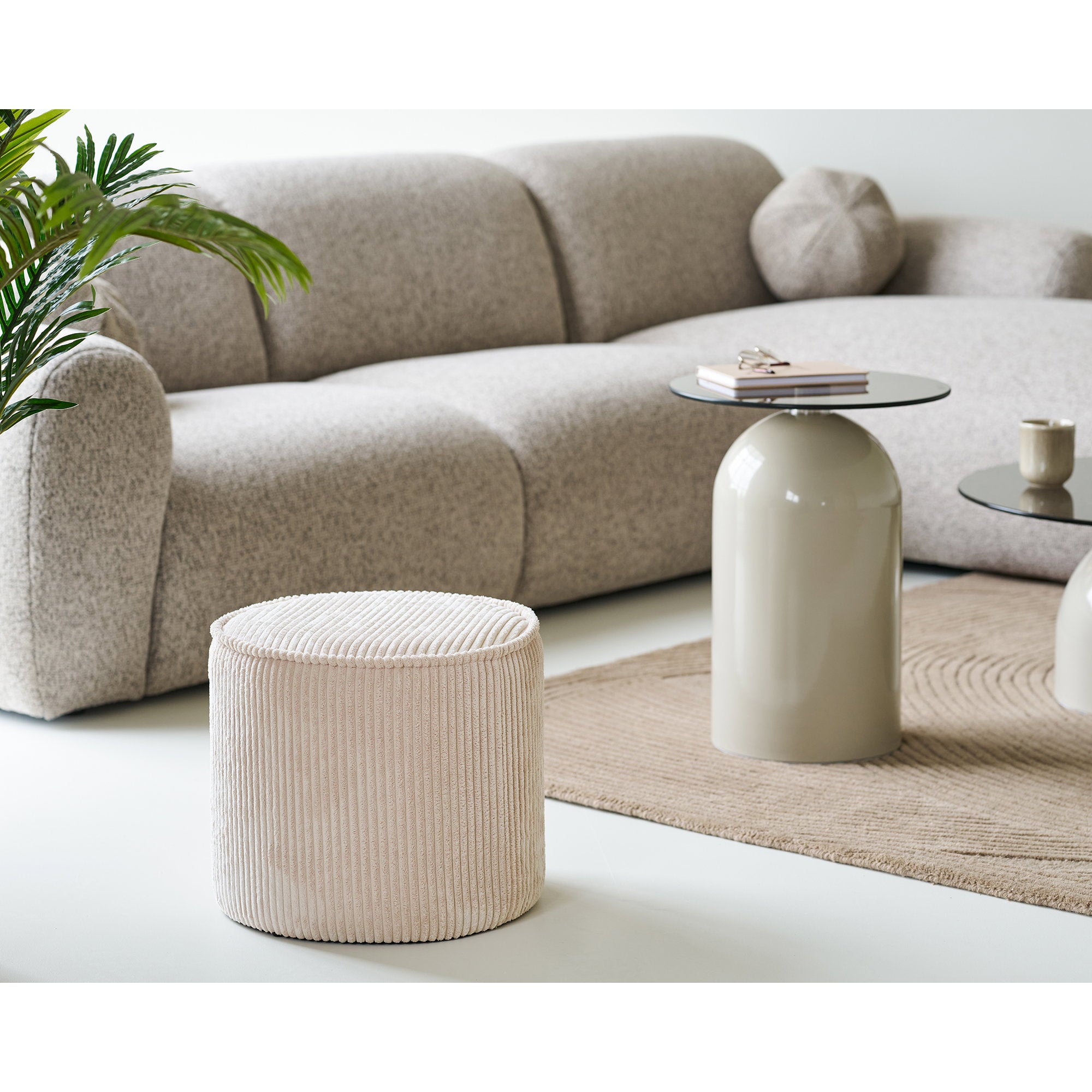 Taupo Poef - Poef, ribfluweel, beige ø40x35 cm, HN1424