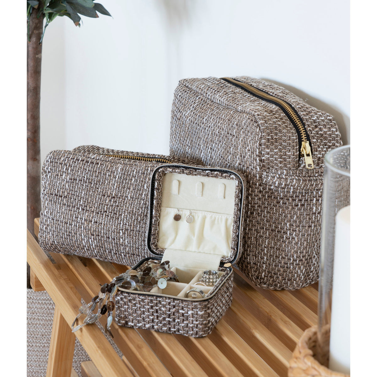 Safi Toilet Bags - Toilettassen, bruine mix, set van 2