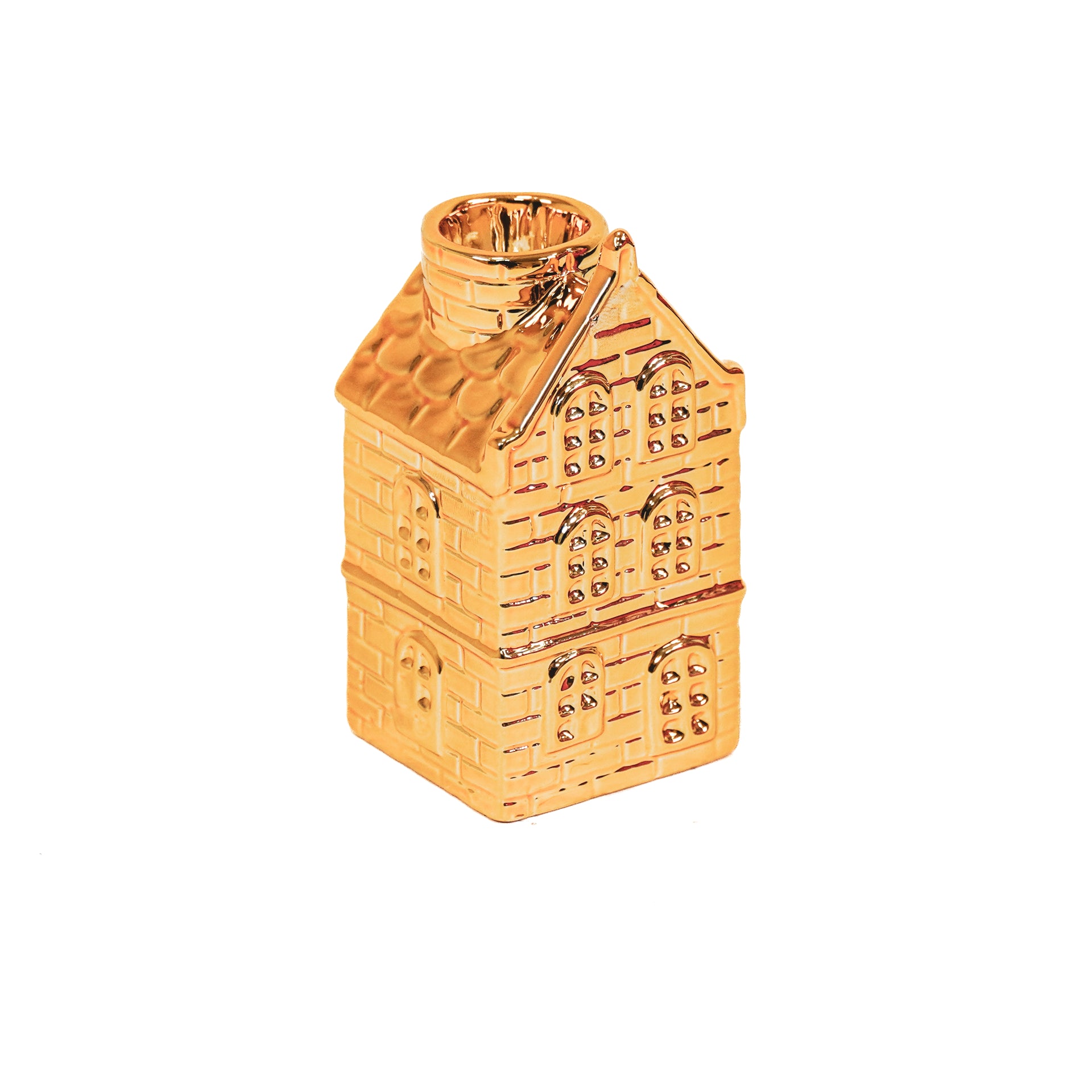 Kandelaar - Huis - Keramiek - Goudkleurig - 6 x 5,5 x 11 cm