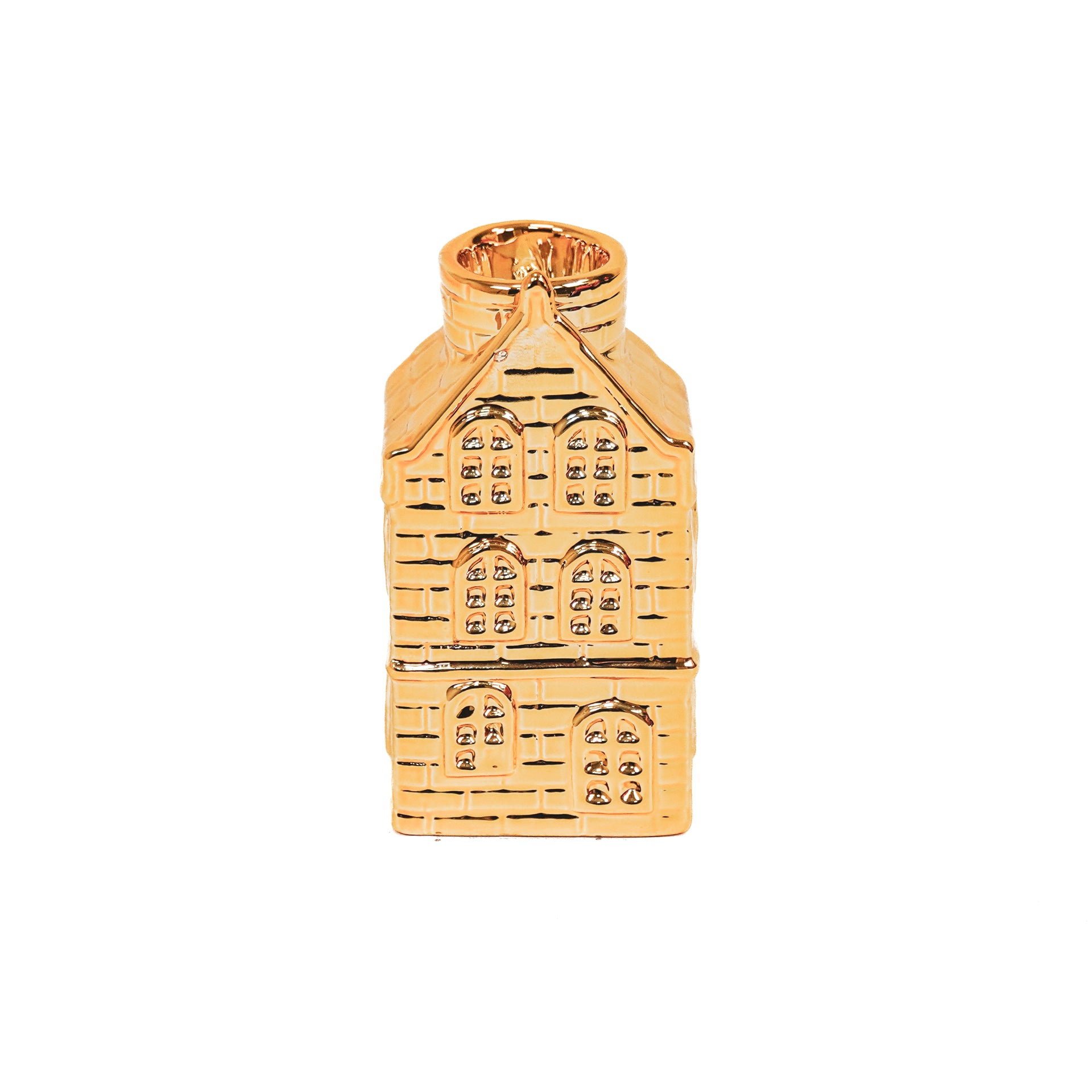 Kandelaar - Huis - Keramiek - Goudkleurig - 6 x 5,5 x 11 cm