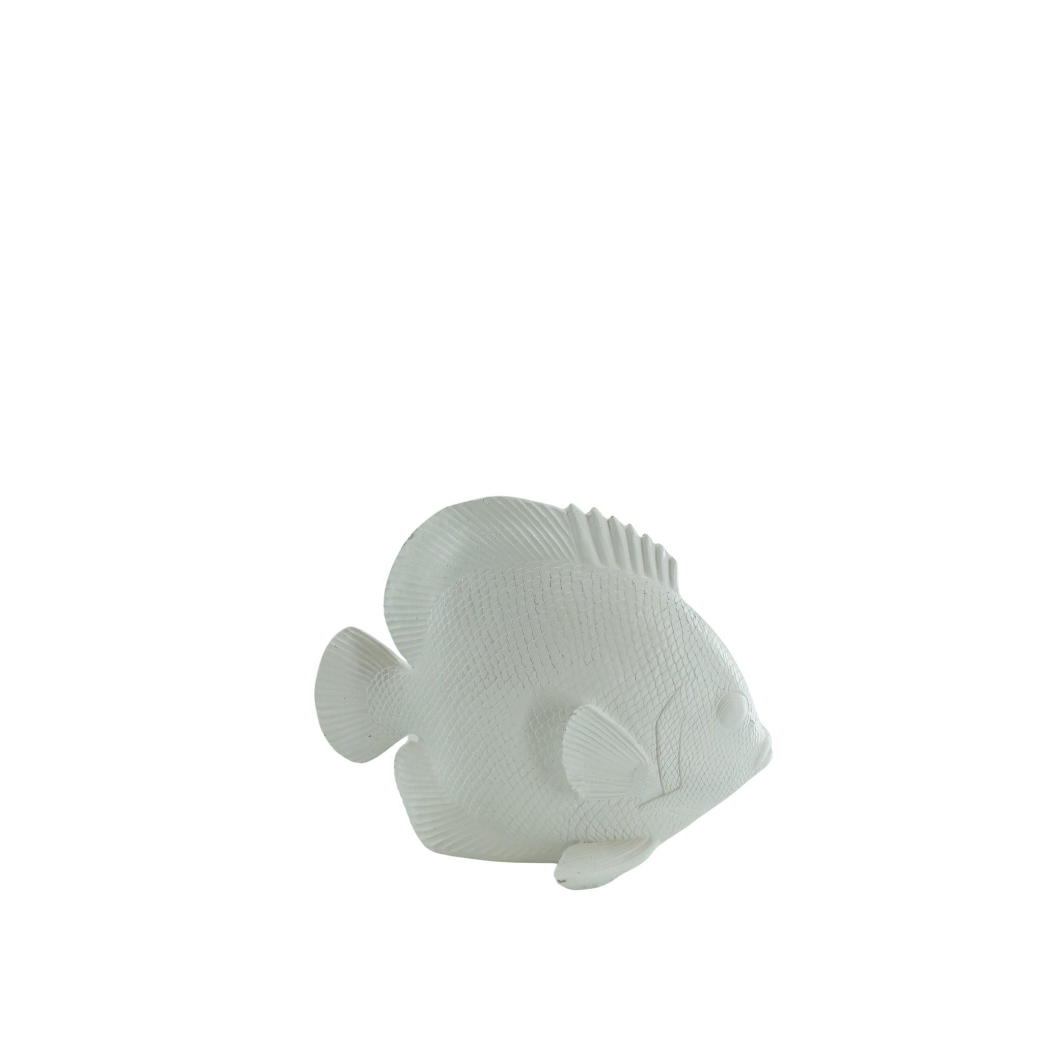 Ornament - Platte Vis - Polyresin - Wit - 19,5x10,5x16cm