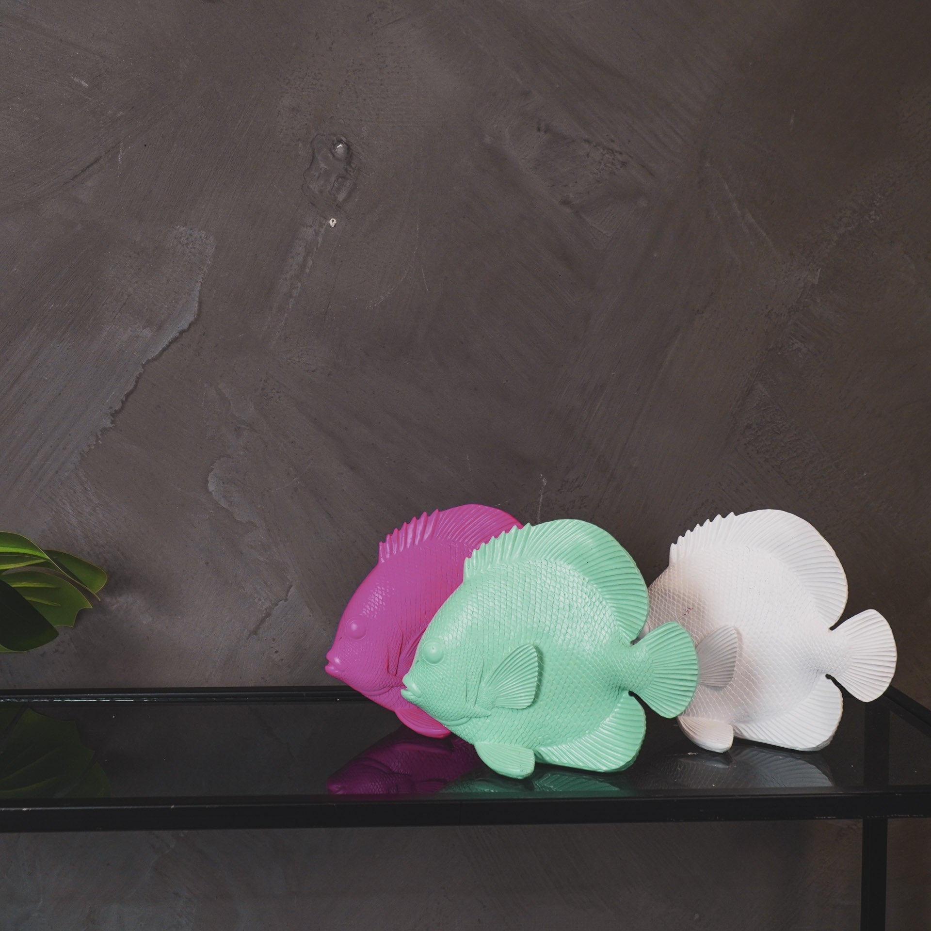Ornament - Platte Vis - Polyresin - Wit - 19,5x10,5x16cm