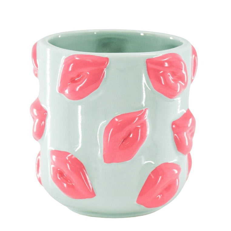 Pot - Kisses - Keramiek - Mint/Roze -11x11x11,5cm