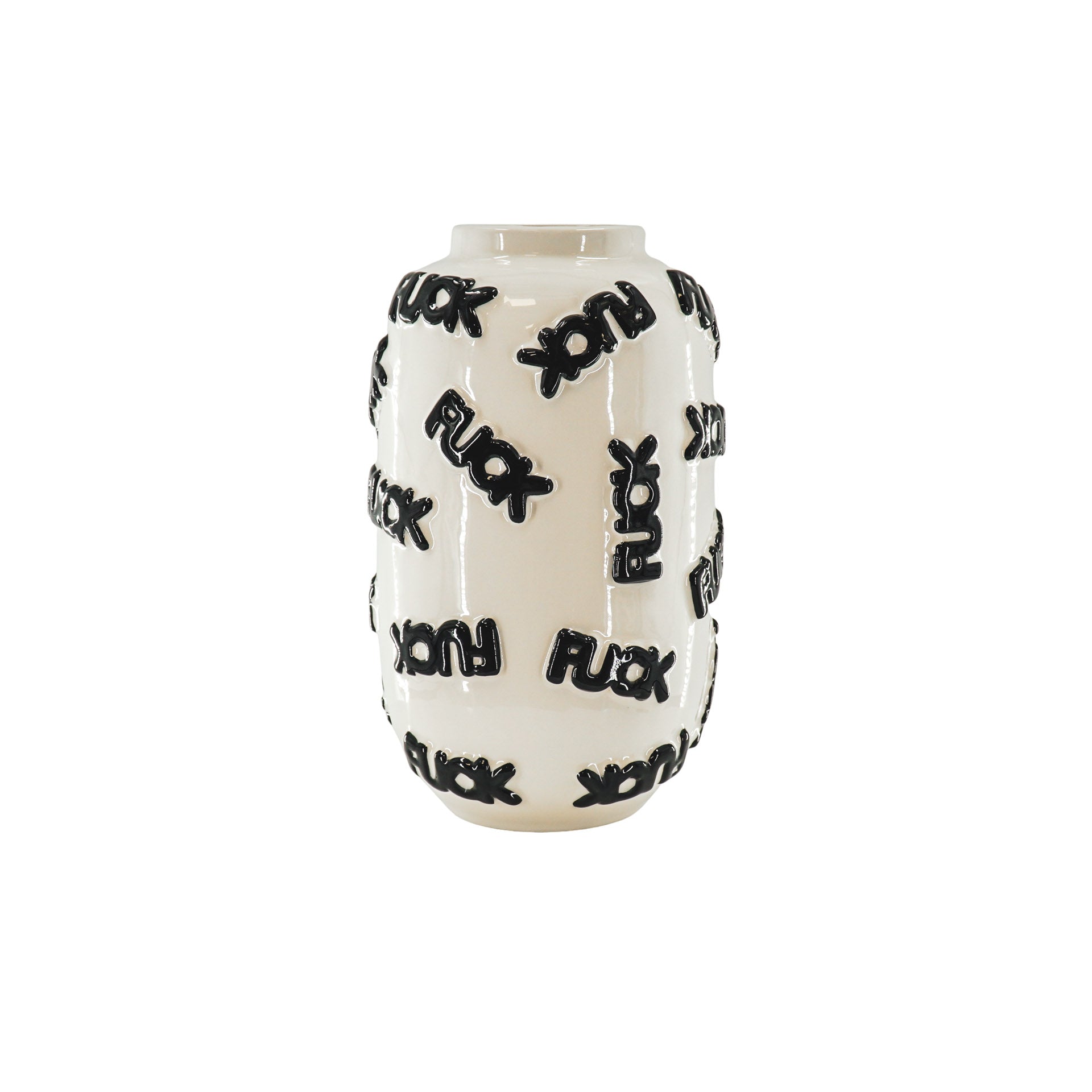 Vaas - 'FUCK' - Keramiek - Wit/Zwart - 17x17x27cm