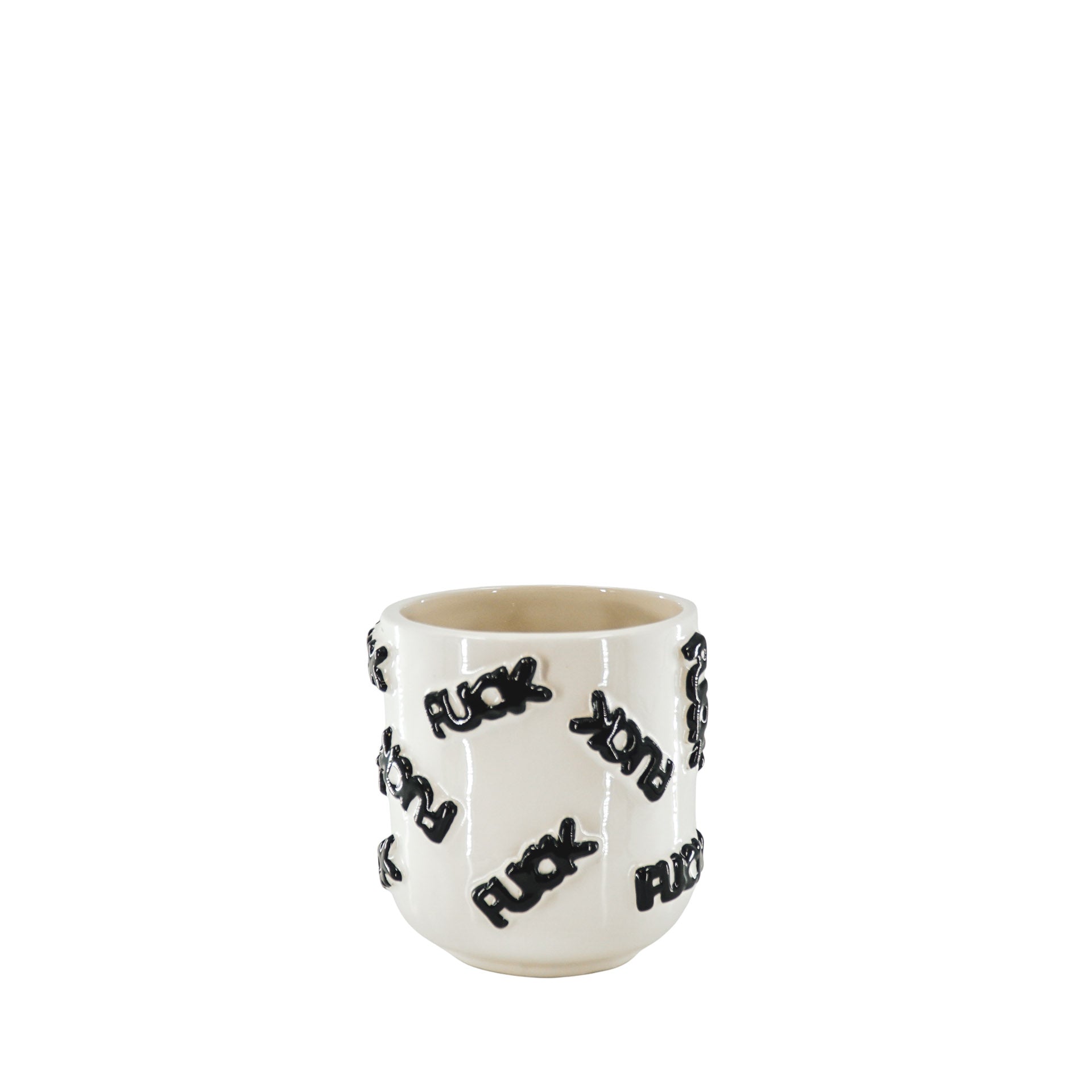 Pot - 'FUCK' - Keramiek - Wit/Zwart -11x11x11,5cm