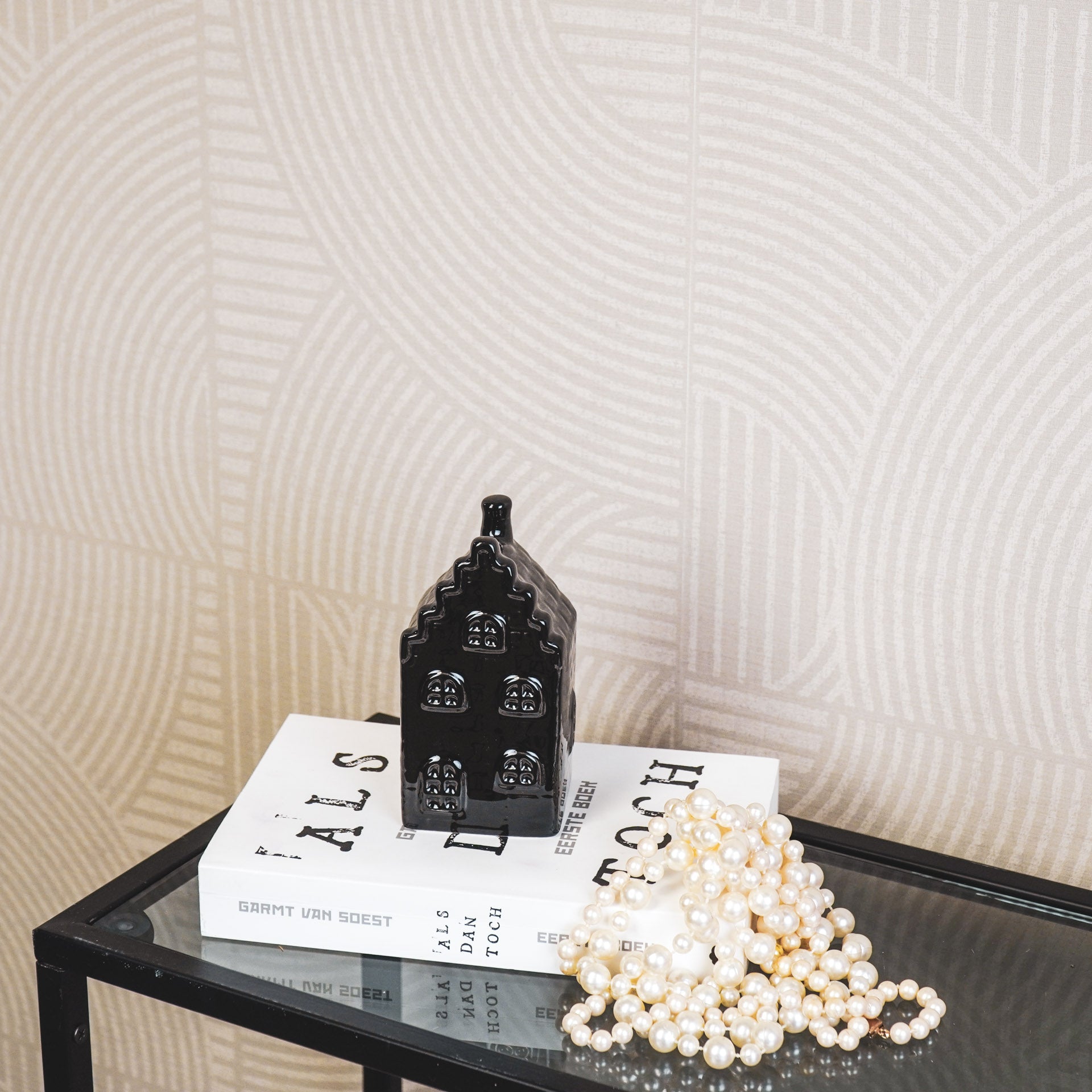 Ornament - Spaarpot - Huis - Keramiek - Zwart - 7x7x13 cm