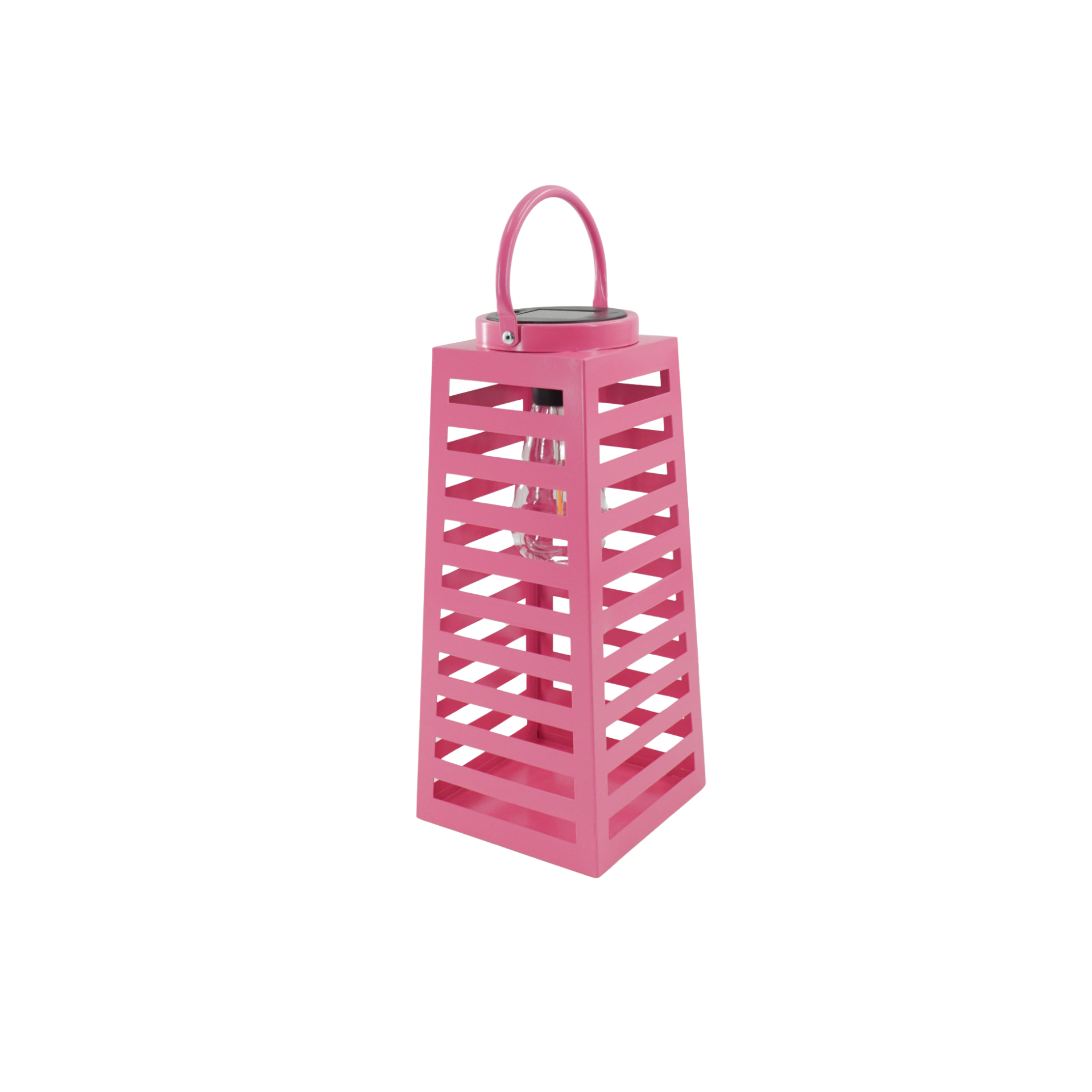 Lamp - lantaarn - op zonne-energie - metaal - roze - 14x32,5cm