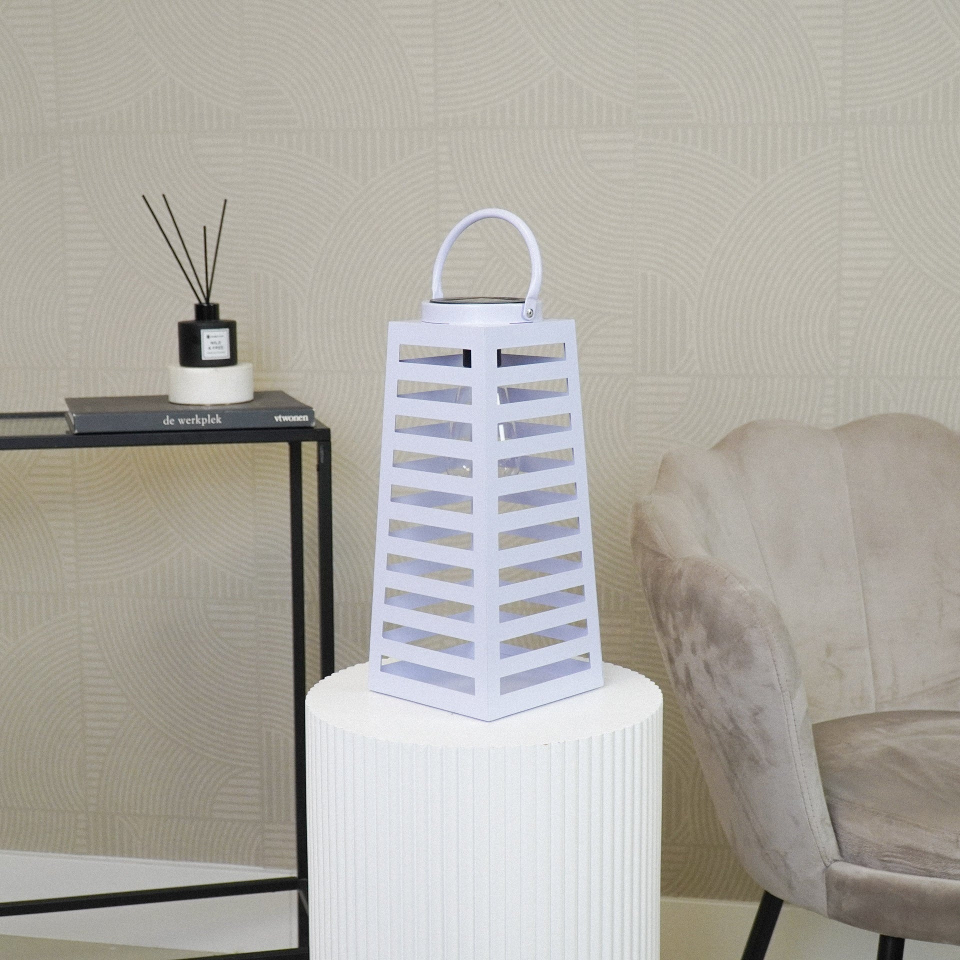 Lamp - Lantaarn - Op zonne-energie - Metaal - Lila - 14x32,5cm